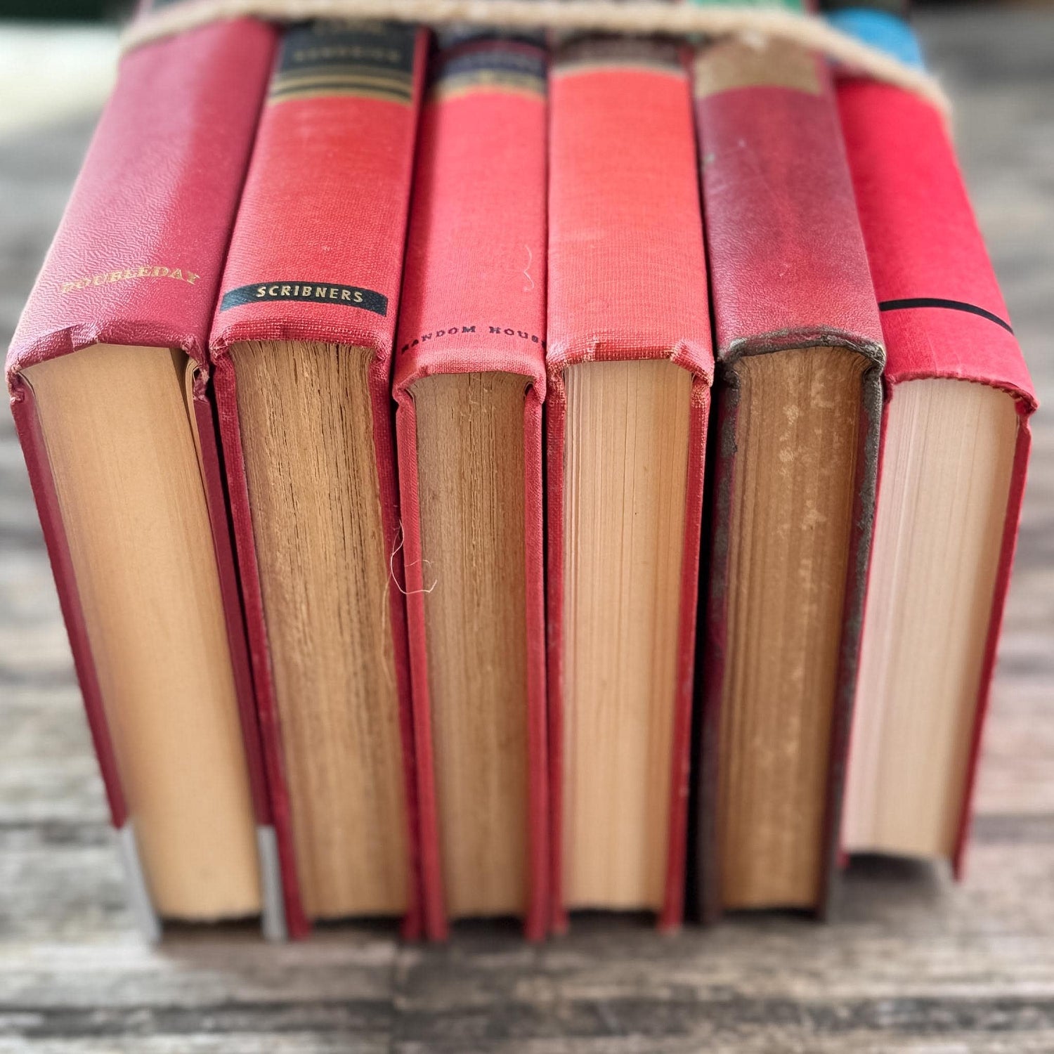 Vintage Mid-Century Red and Pink Book Bundle With Decorative Box Spine Details