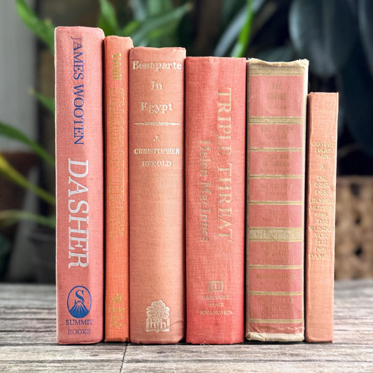 Vintage Coral, Pink, and Salmon Books for Shelf Styling