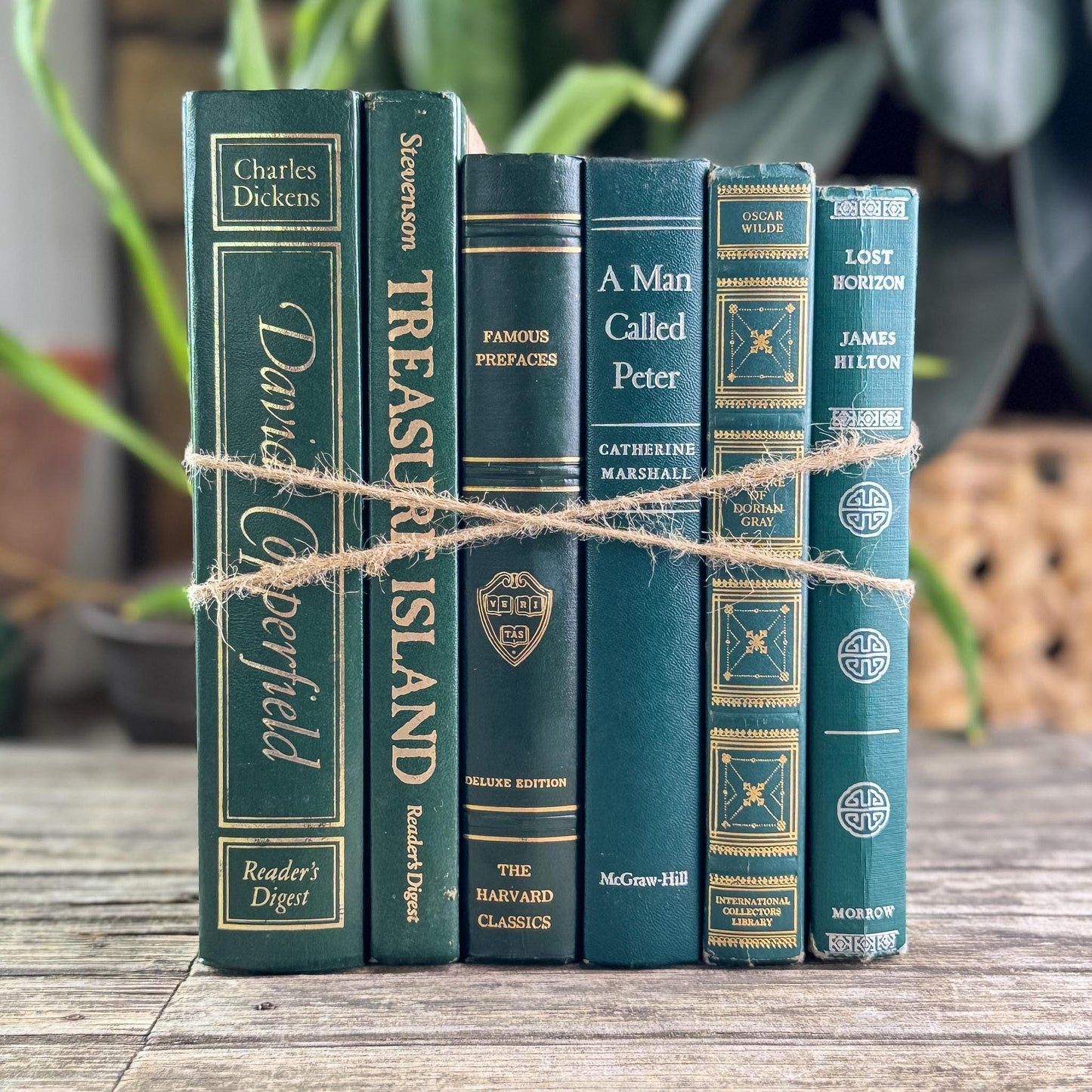 Forest Green & Gold Antique Book Set – Timeless Styling with Literary Heritage