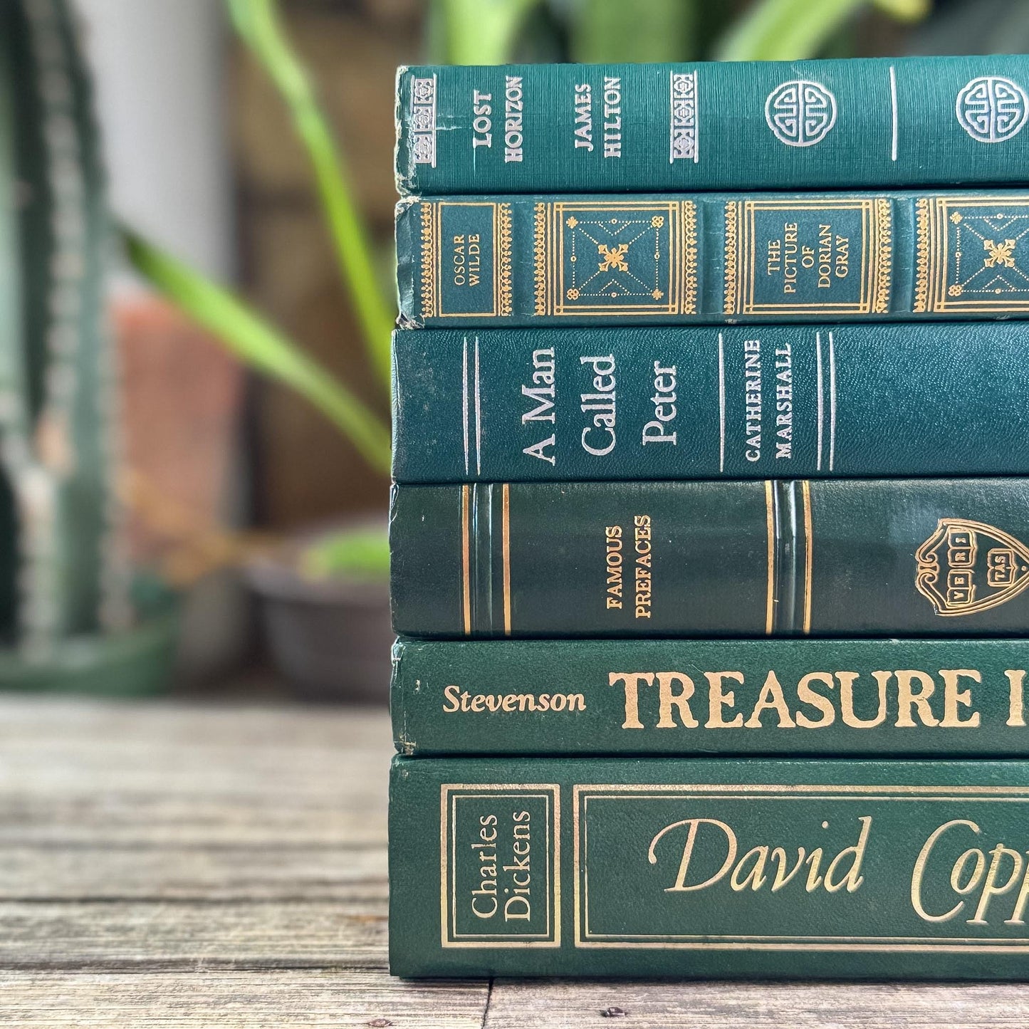 Forest Green & Gold Antique Book Set – Timeless Styling with Literary Heritage