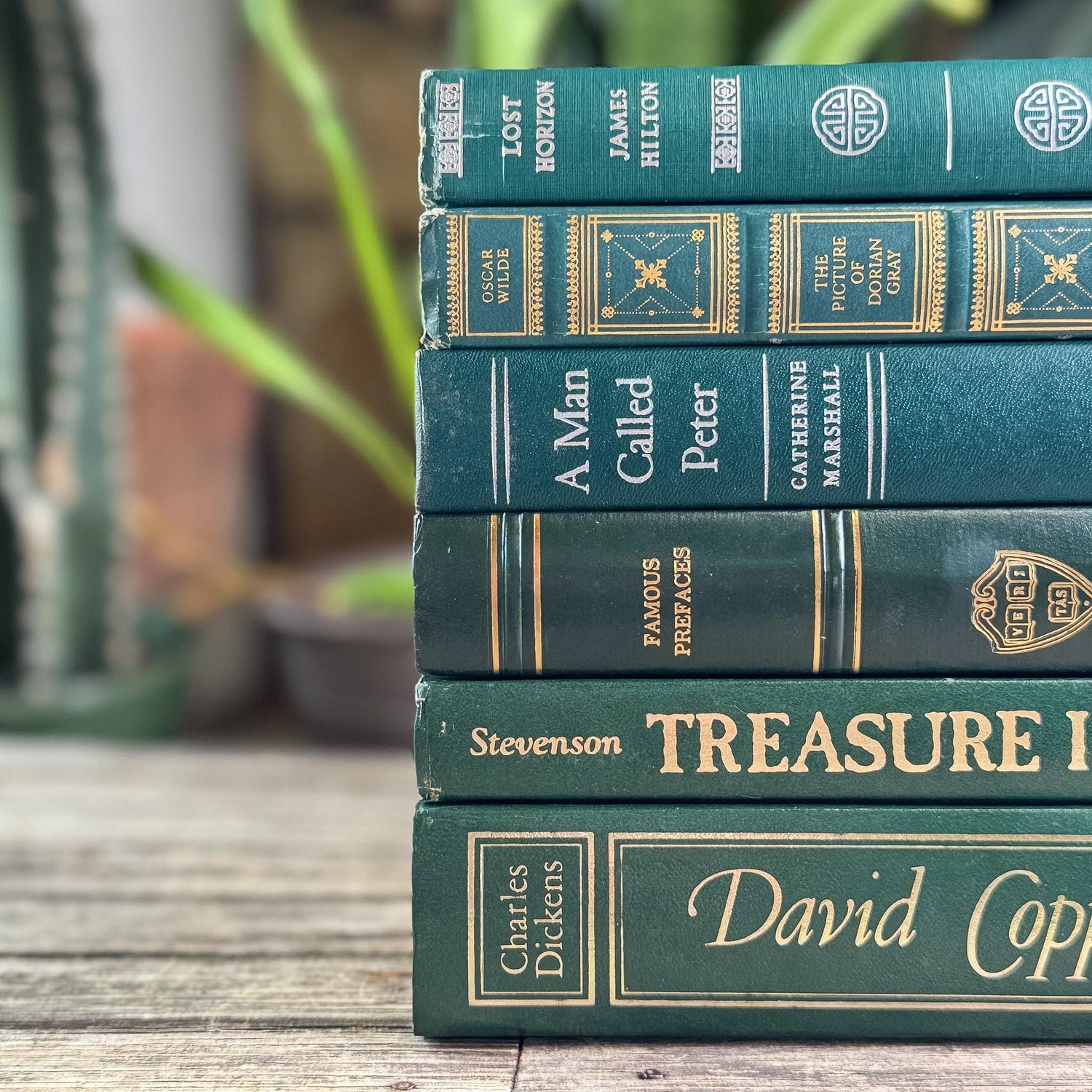 Forest Green & Gold Antique Book Set – Timeless Styling with Literary Heritage
