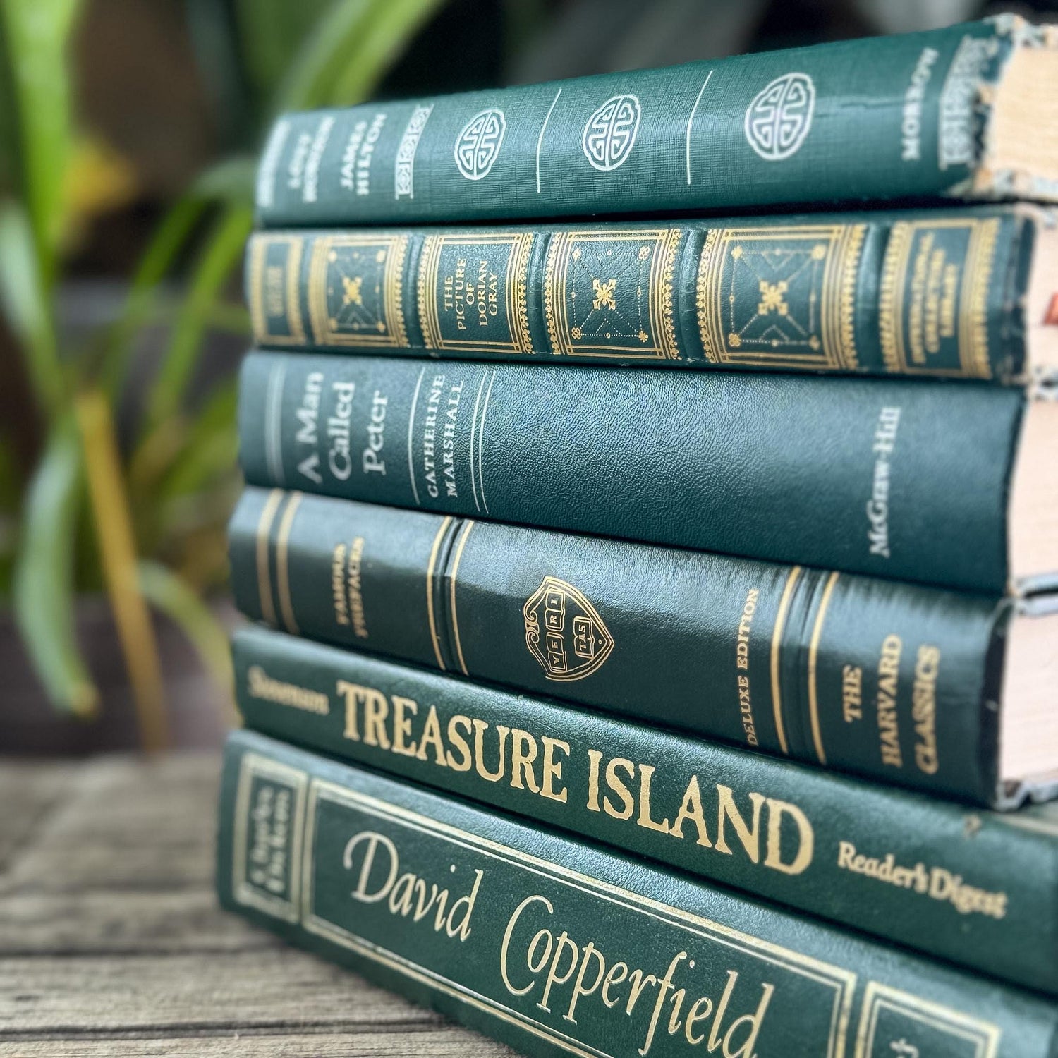 Forest Green & Gold Antique Book Set – Timeless Styling with Literary Heritage