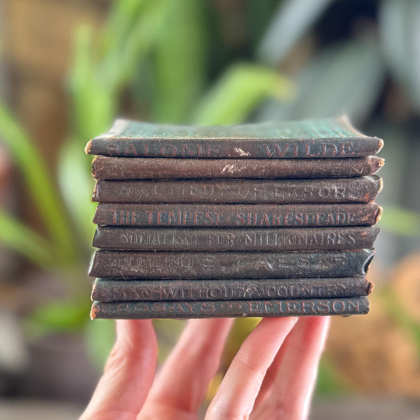Antique Green Little Leather Library Book Bundle