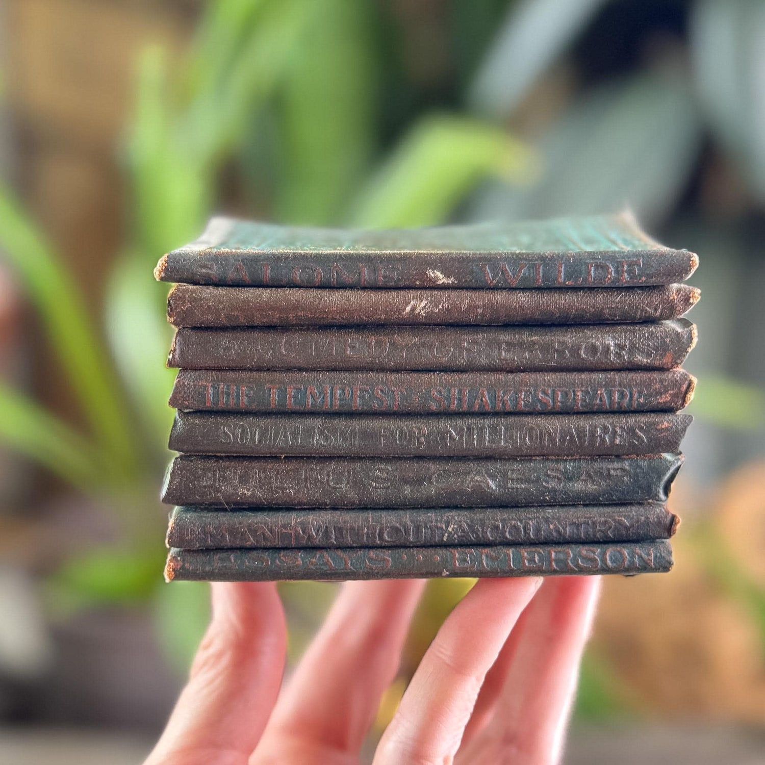 Antique Green Little Leather Library Book Bundle