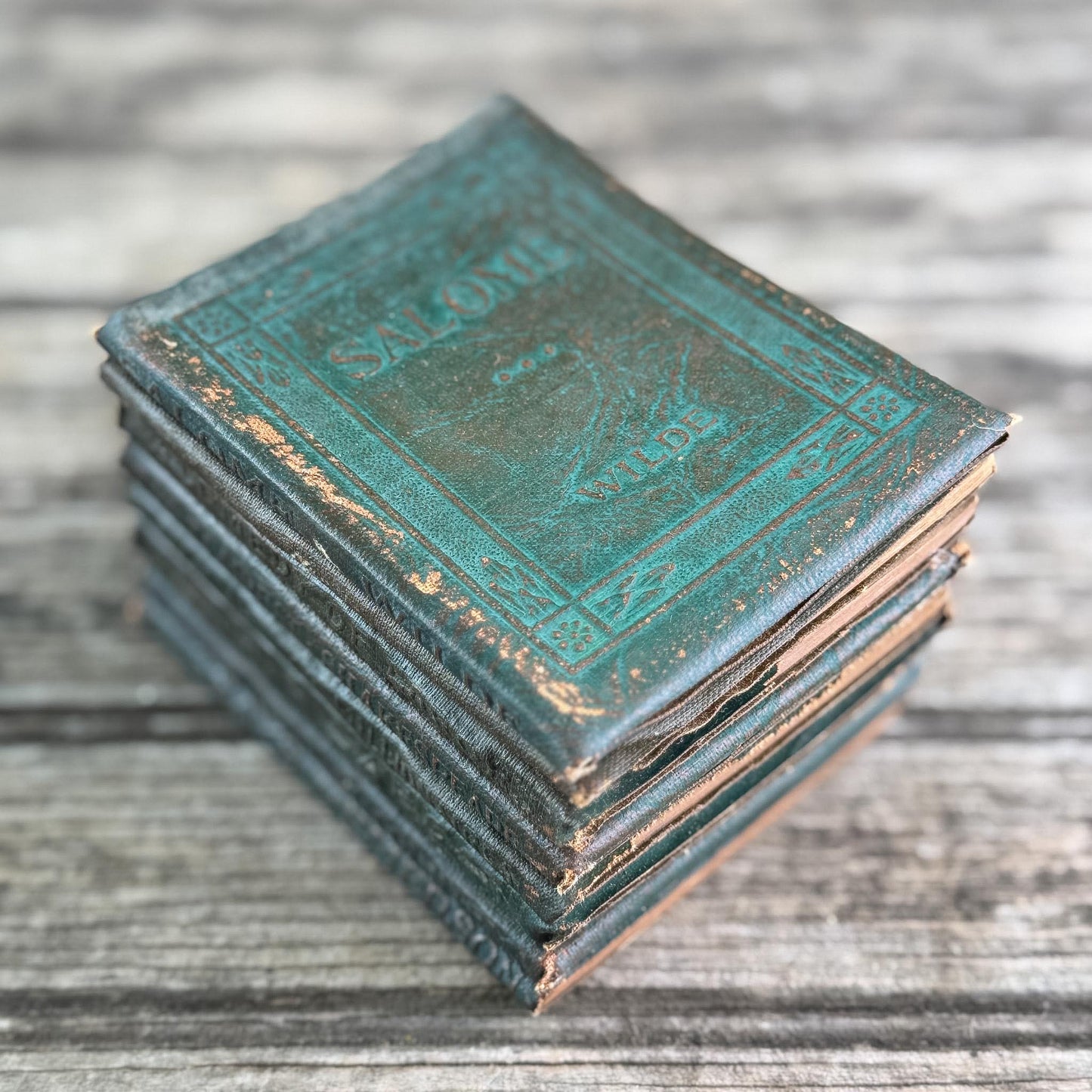 Antique Green Little Leather Library Book Bundle