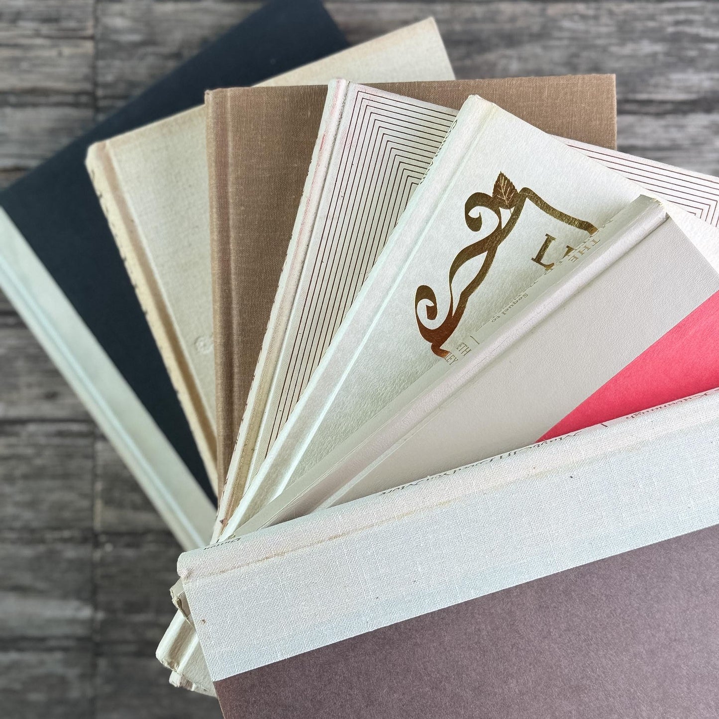 Vintage Book Set in White, Cream, Beige, Gold, and Bronze