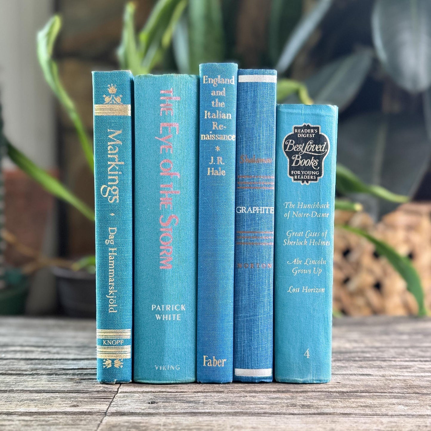 Turquoise and Teal Blue Mid Century Book Set for Bookshelf Decor