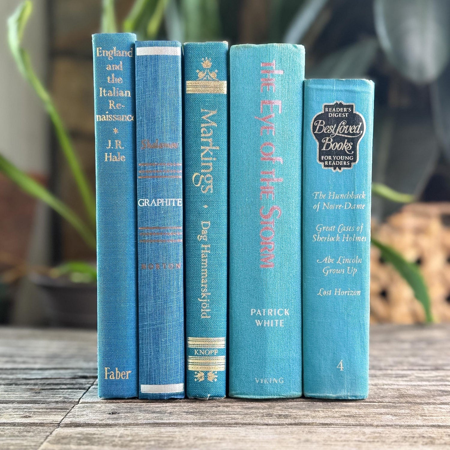 Turquoise and Teal Blue Mid Century Book Set for Bookshelf Decor