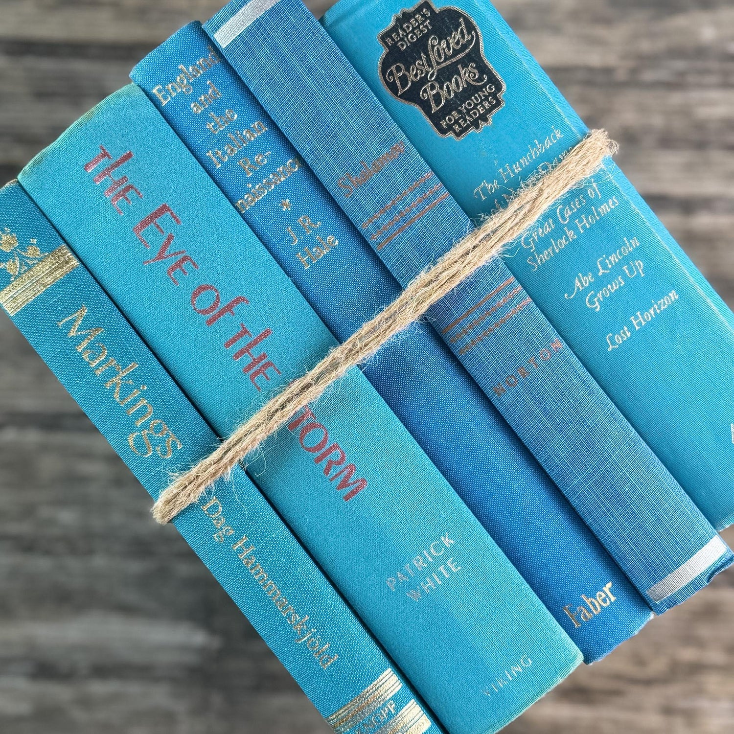 Turquoise and Teal Blue Mid Century Book Set for Bookshelf Decor