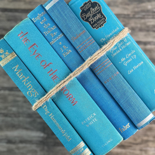 Turquoise and Teal Blue Mid Century Book Set for Bookshelf Decor