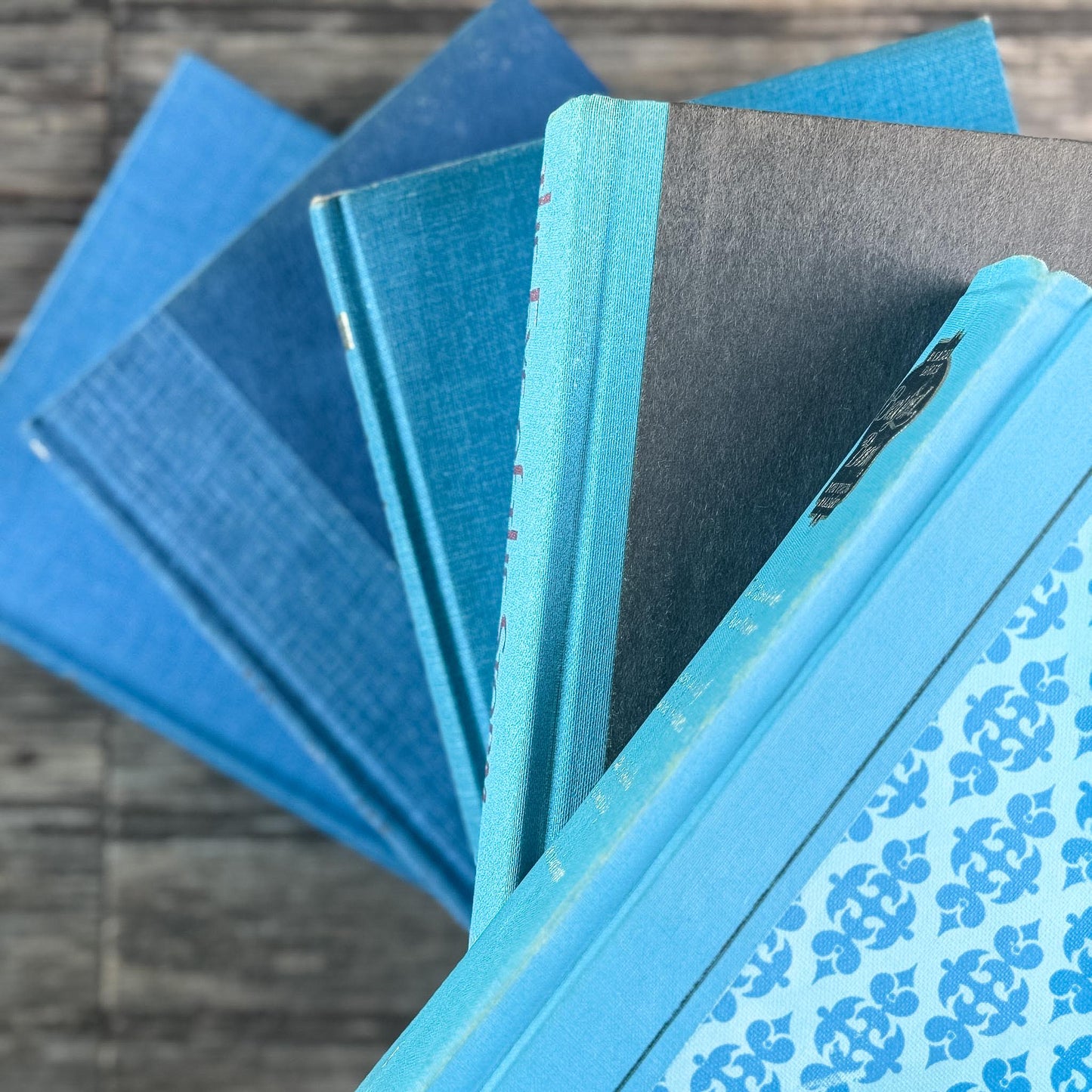 Turquoise and Teal Blue Mid Century Book Set for Bookshelf Decor