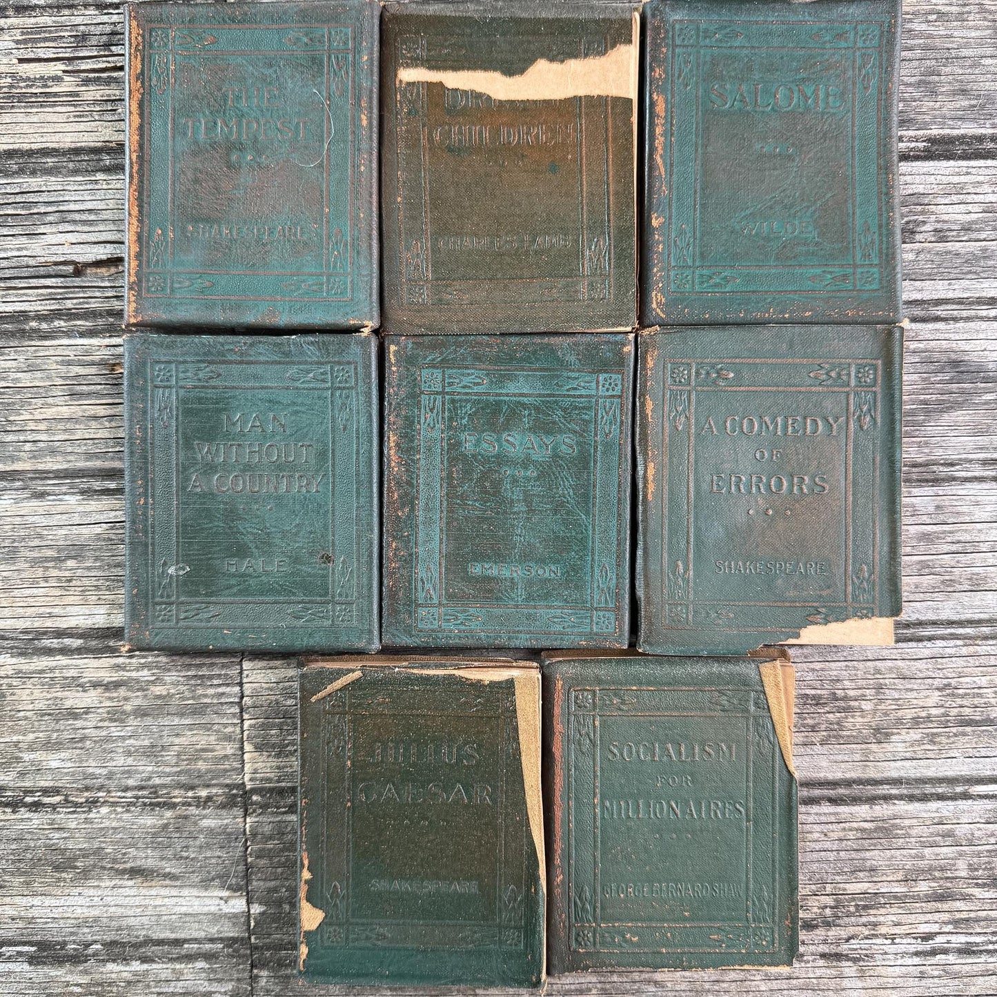 Antique Green Little Leather Library Book Bundle