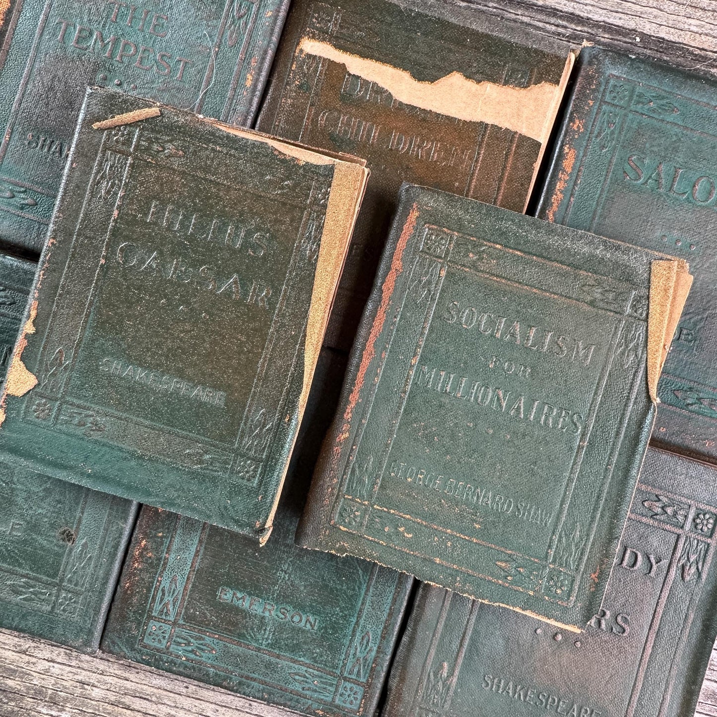 Antique Green Little Leather Library Book Bundle