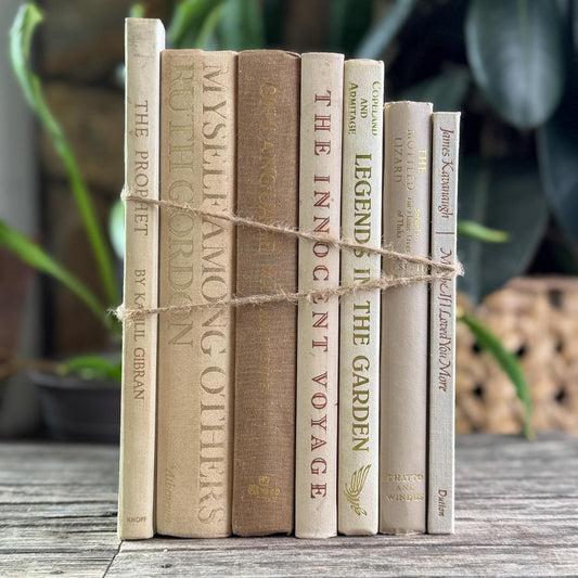 Vintage Book Set in White, Cream, Beige, Gold, and Bronze