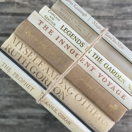Vintage Book Set in White, Cream, Beige, Gold, and Bronze
