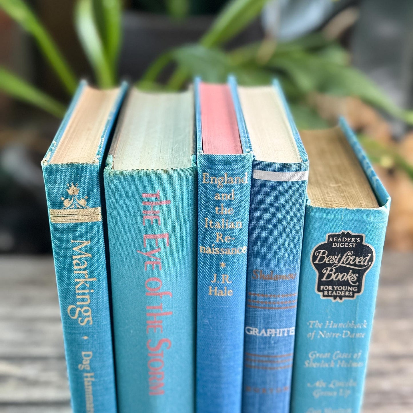 Turquoise and Teal Blue Mid Century Book Set for Bookshelf Decor