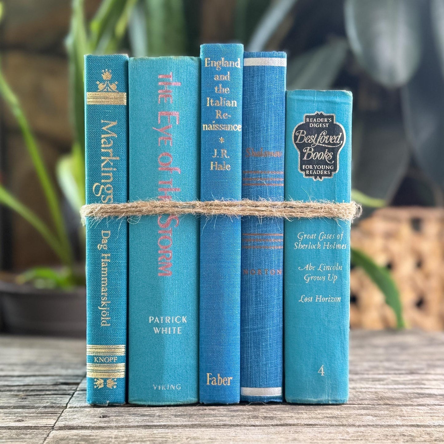 Turquoise and Teal Blue Mid Century Book Set for Bookshelf Decor