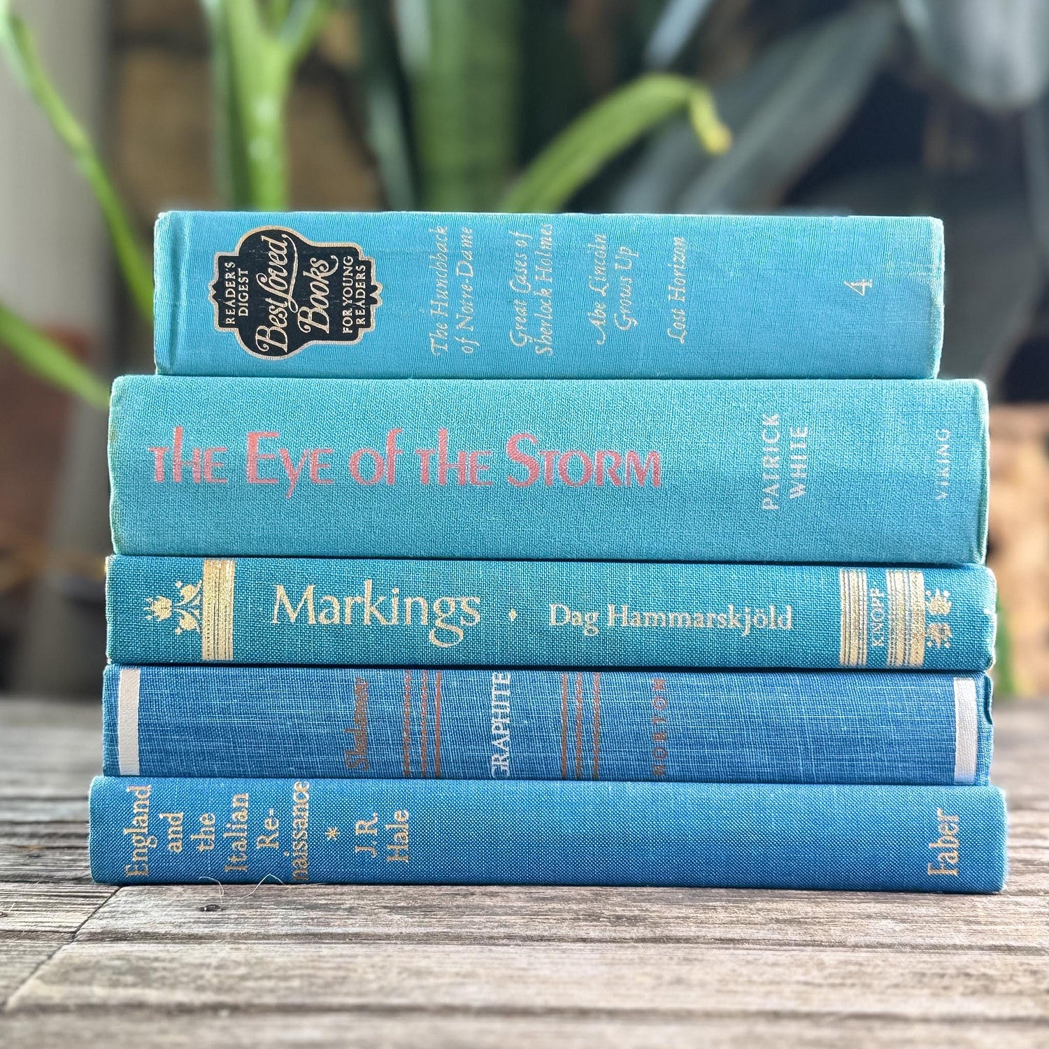 Turquoise and Teal Blue Mid Century Book Set for Bookshelf Decor