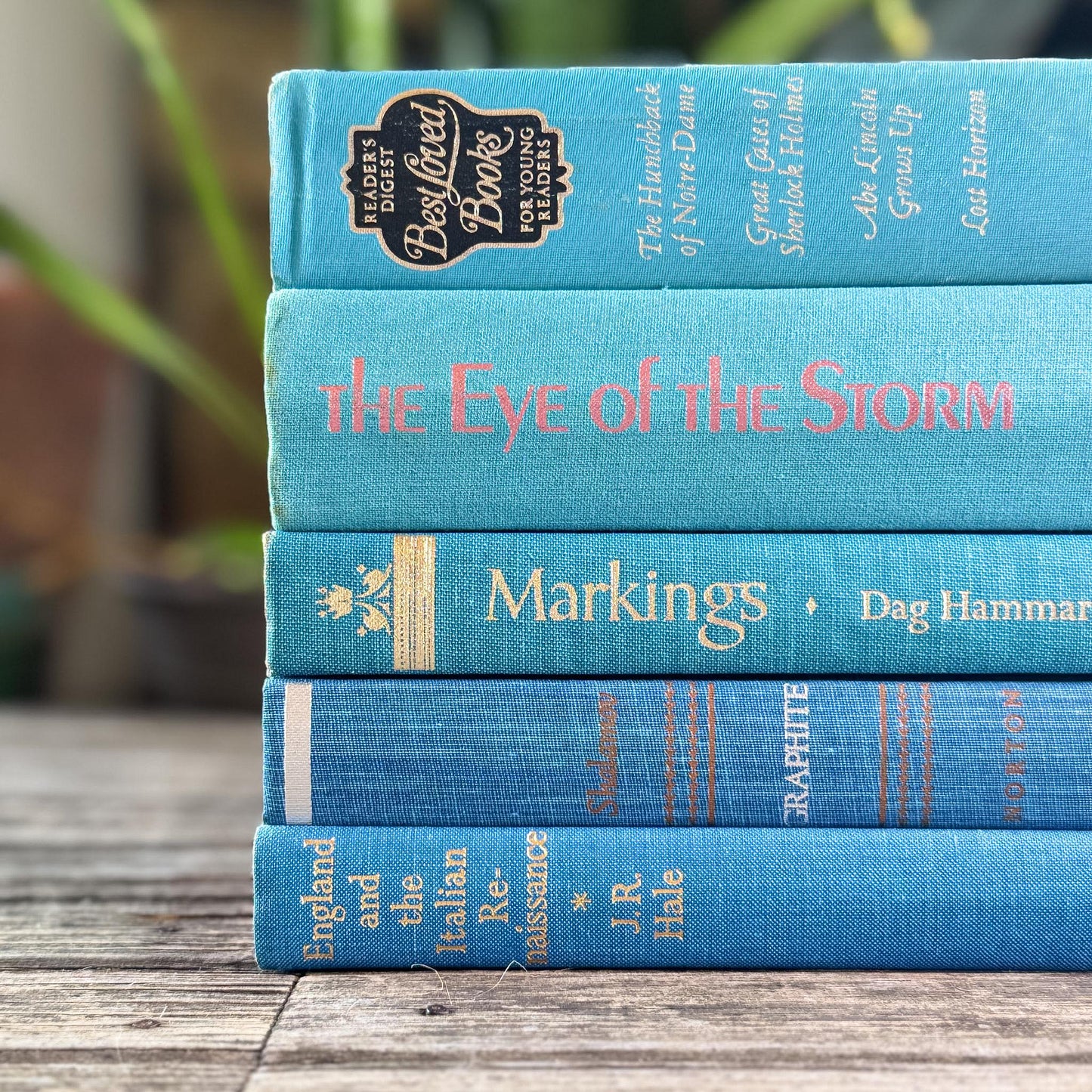 Turquoise and Teal Blue Mid Century Book Set for Bookshelf Decor