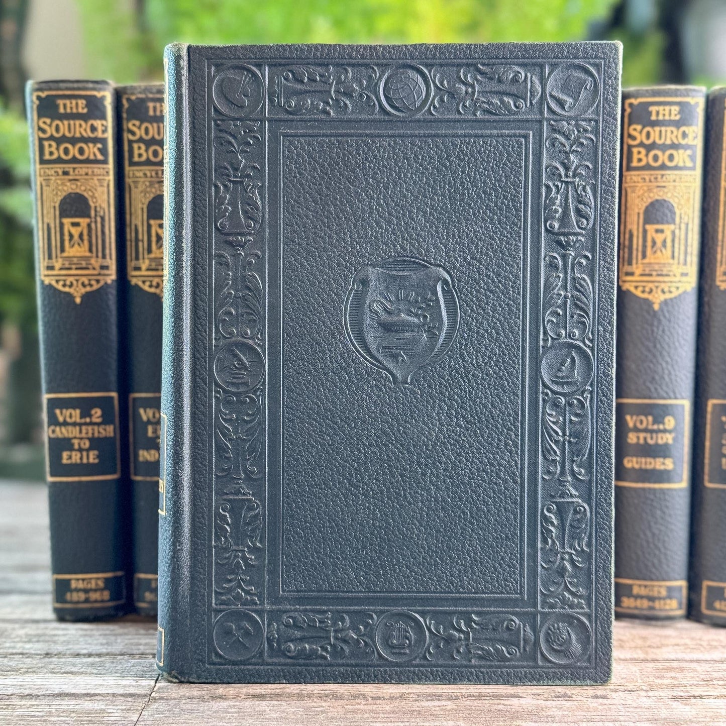 Deep Blue-Green and Gold Antique Ornate Embossed Encyclopedia Set, 1930 The Source Book, Complete