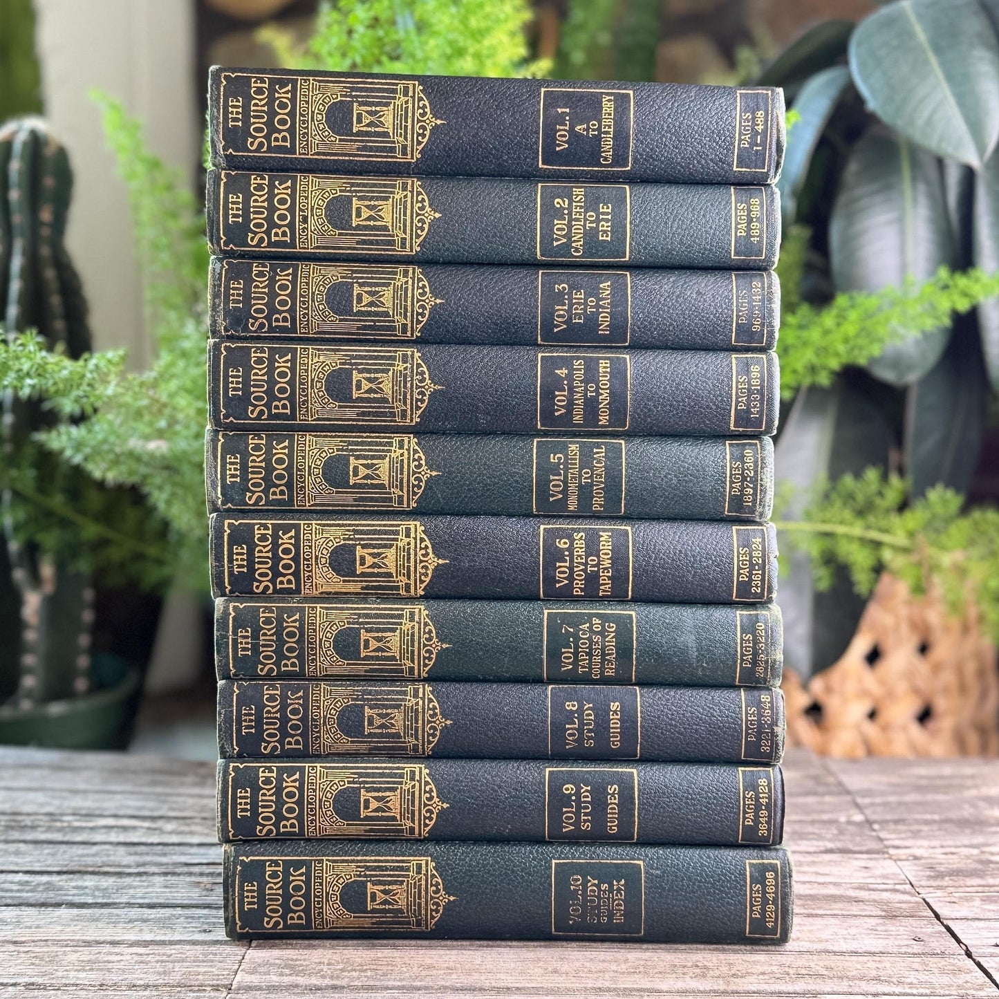 Deep Blue-Green and Gold Antique Ornate Embossed Encyclopedia Set, 1930 The Source Book, Complete