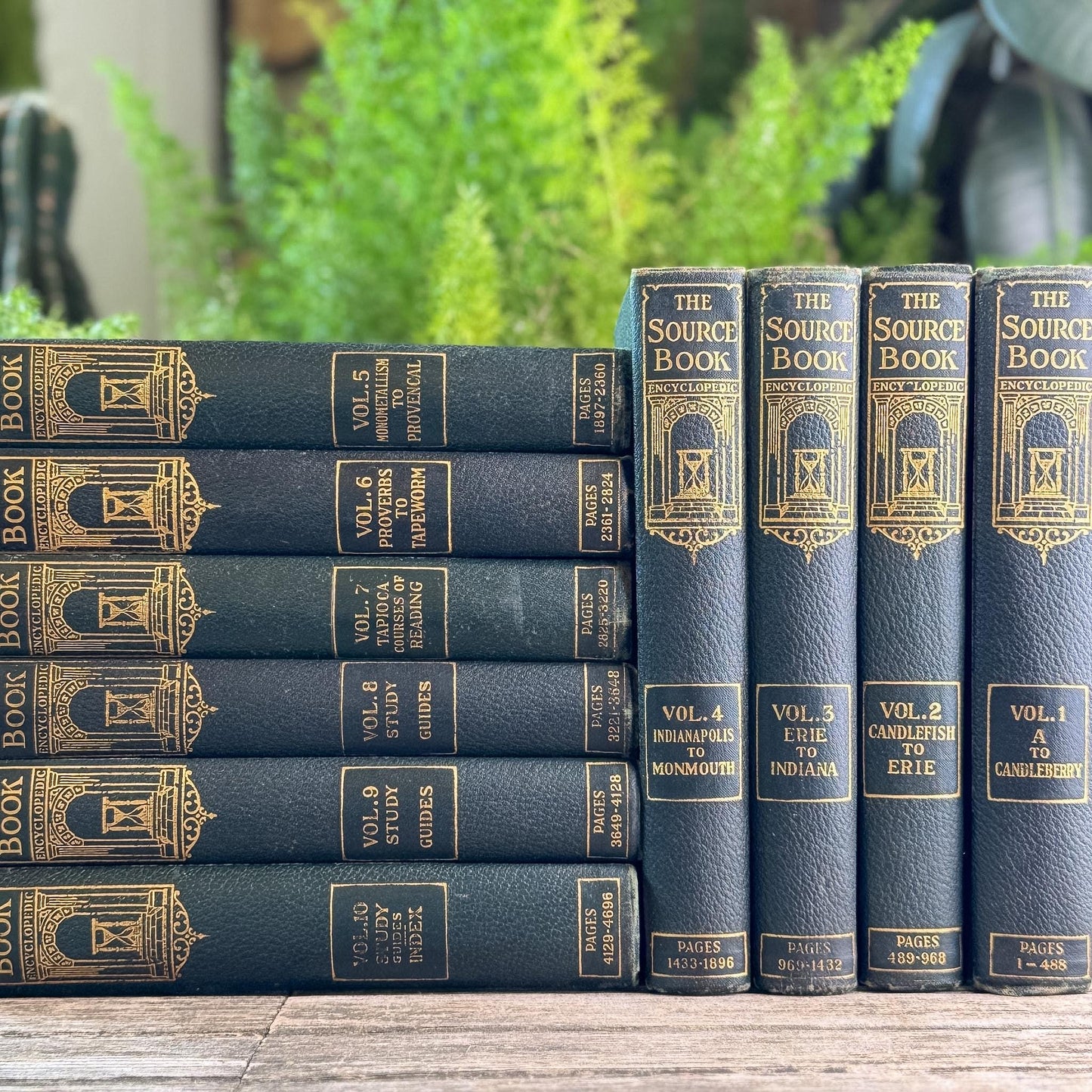 Deep Blue-Green and Gold Antique Ornate Embossed Encyclopedia Set, 1930 The Source Book, Complete