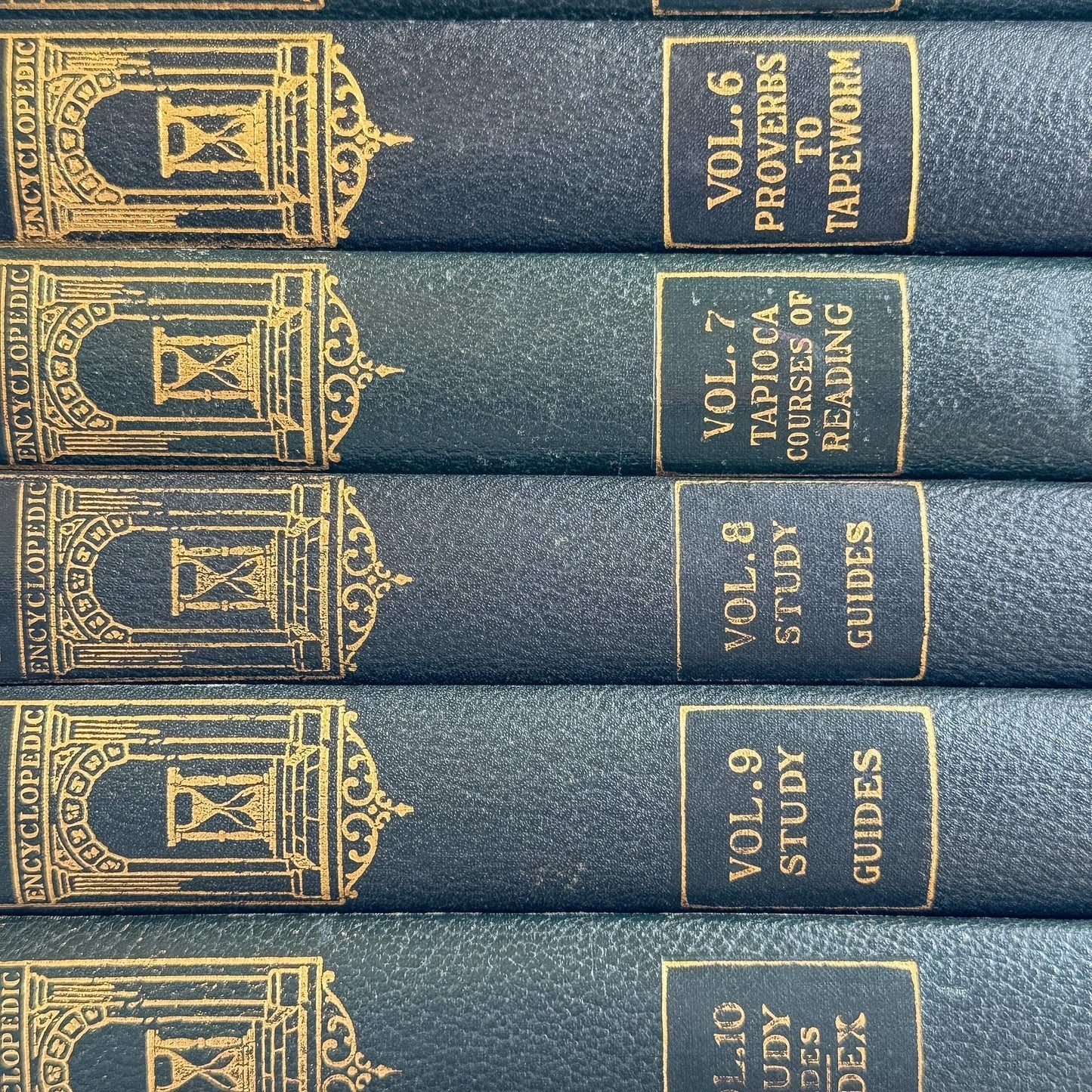 Deep Blue-Green and Gold Antique Ornate Embossed Encyclopedia Set, 1930 The Source Book, Complete