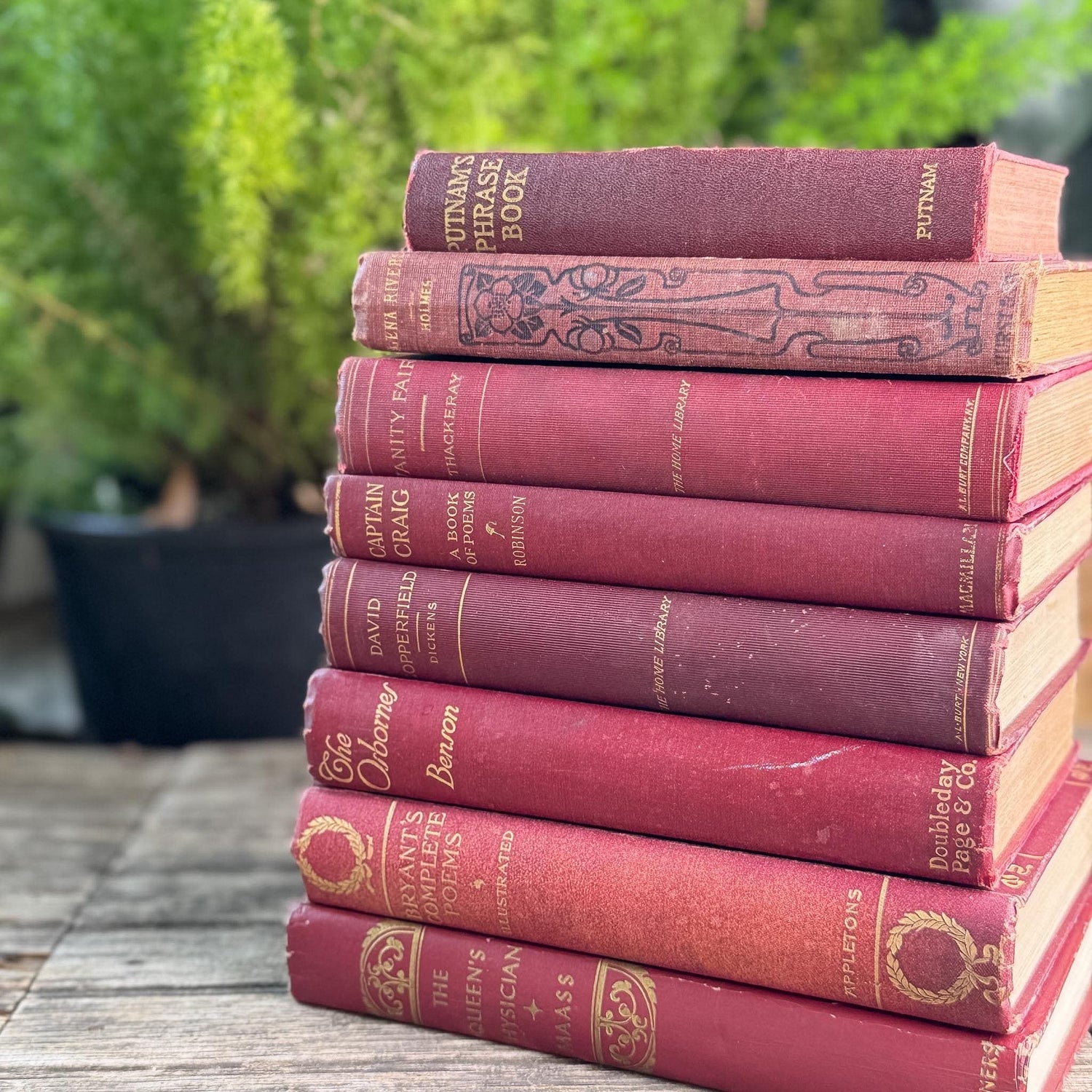 Antique Dark Red and Gold Book Set, Books By Color for Shelf Styling