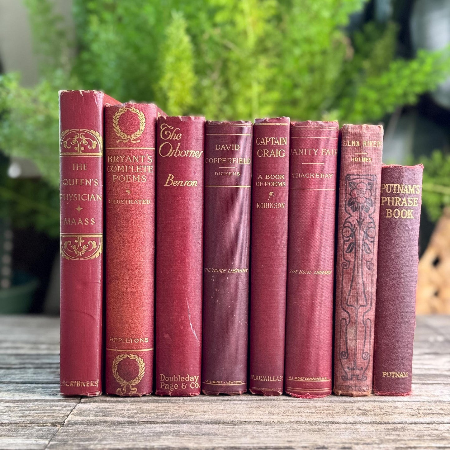 Antique Dark Red and Gold Book Set, Books By Color for Shelf Styling