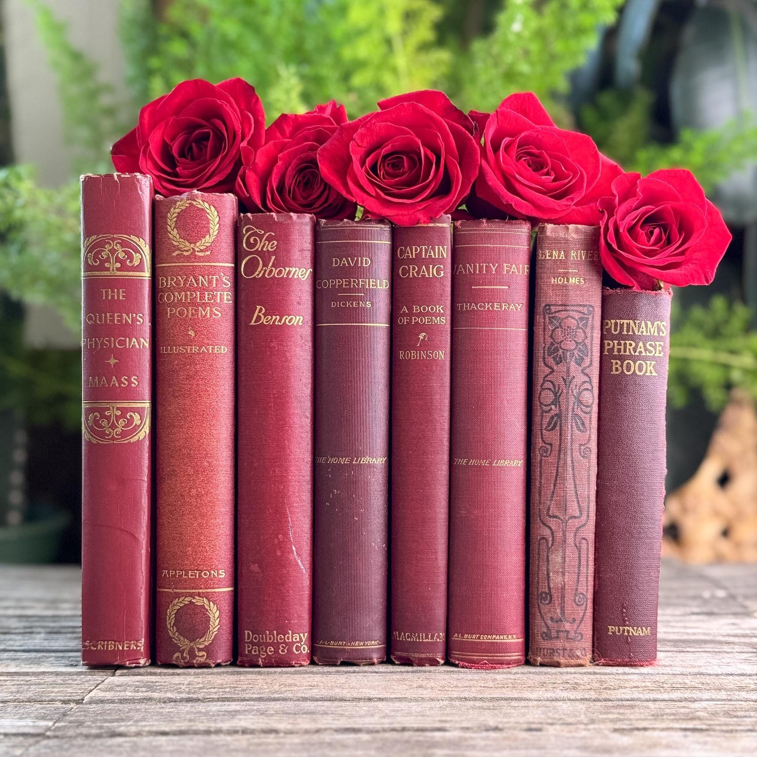 Antique Dark Red and Gold Book Set, Books By Color for Shelf Styling