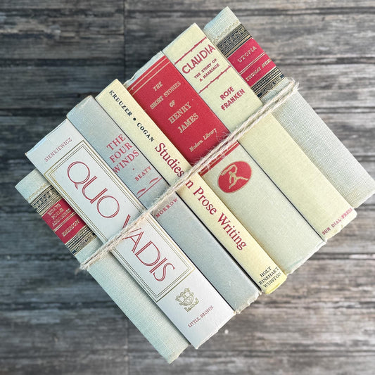 Mid-Century Beige and Red Book Collection, Classics Club, Vintage Books