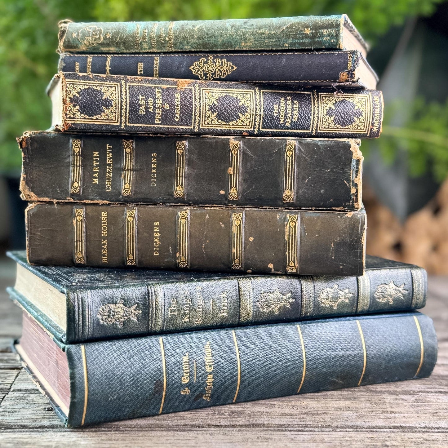 Antique Leather-Bound Worn and Shabby Books