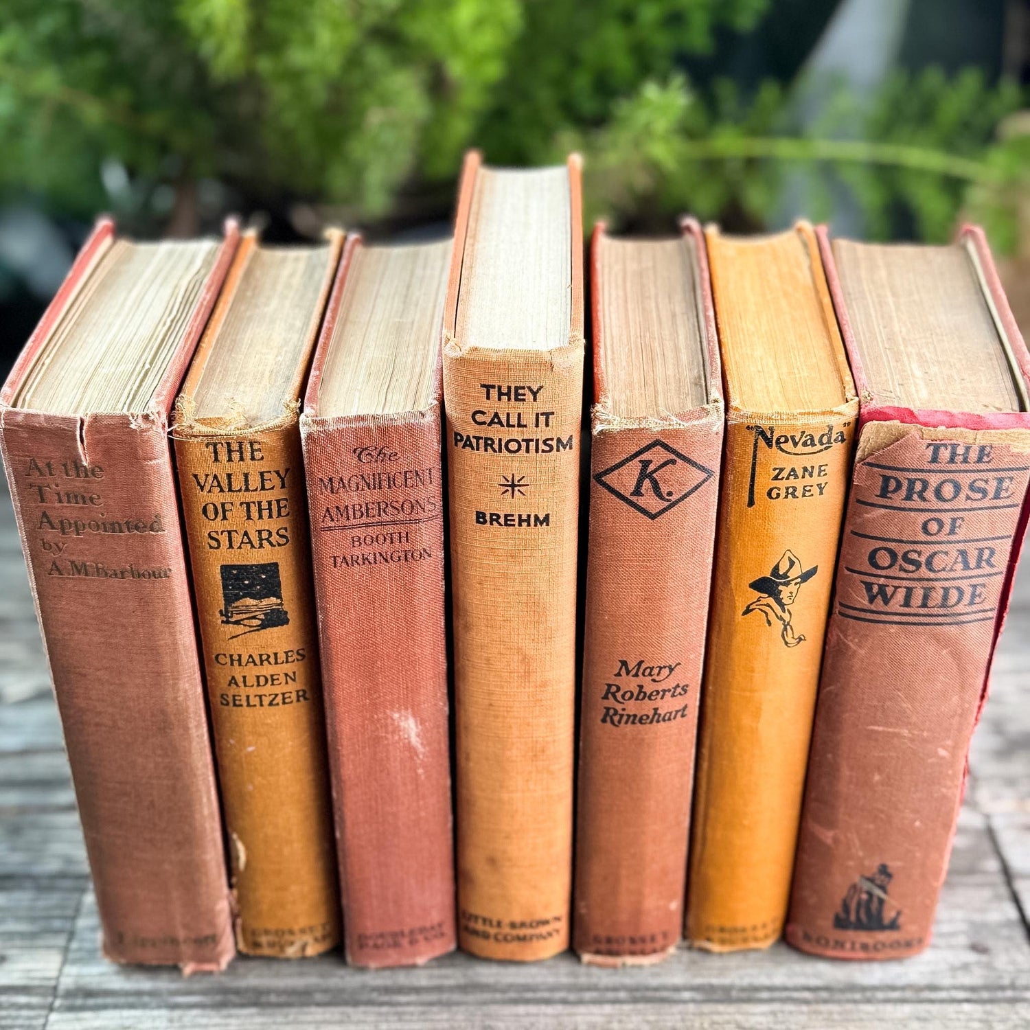 Orange and Rust Red Shabby Old Books for Shelf Styling