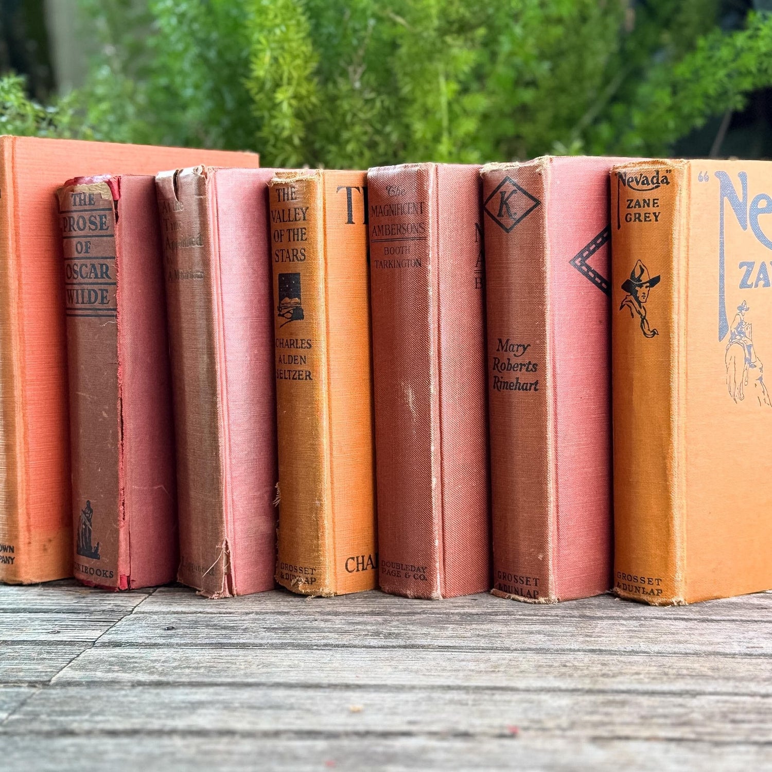 Orange and Rust Red Shabby Old Books for Shelf Styling