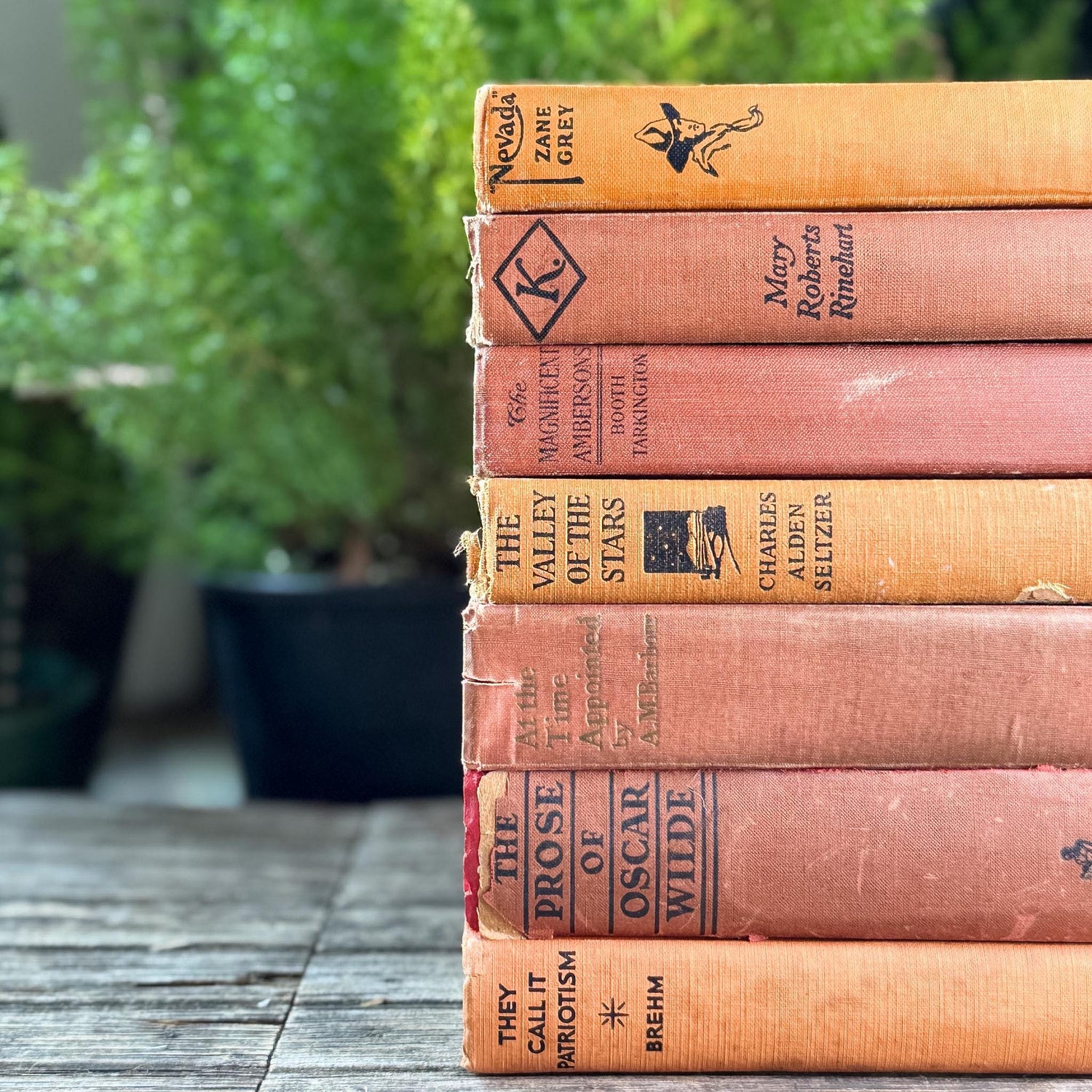 Orange and Rust Red Shabby Old Books for Shelf Styling