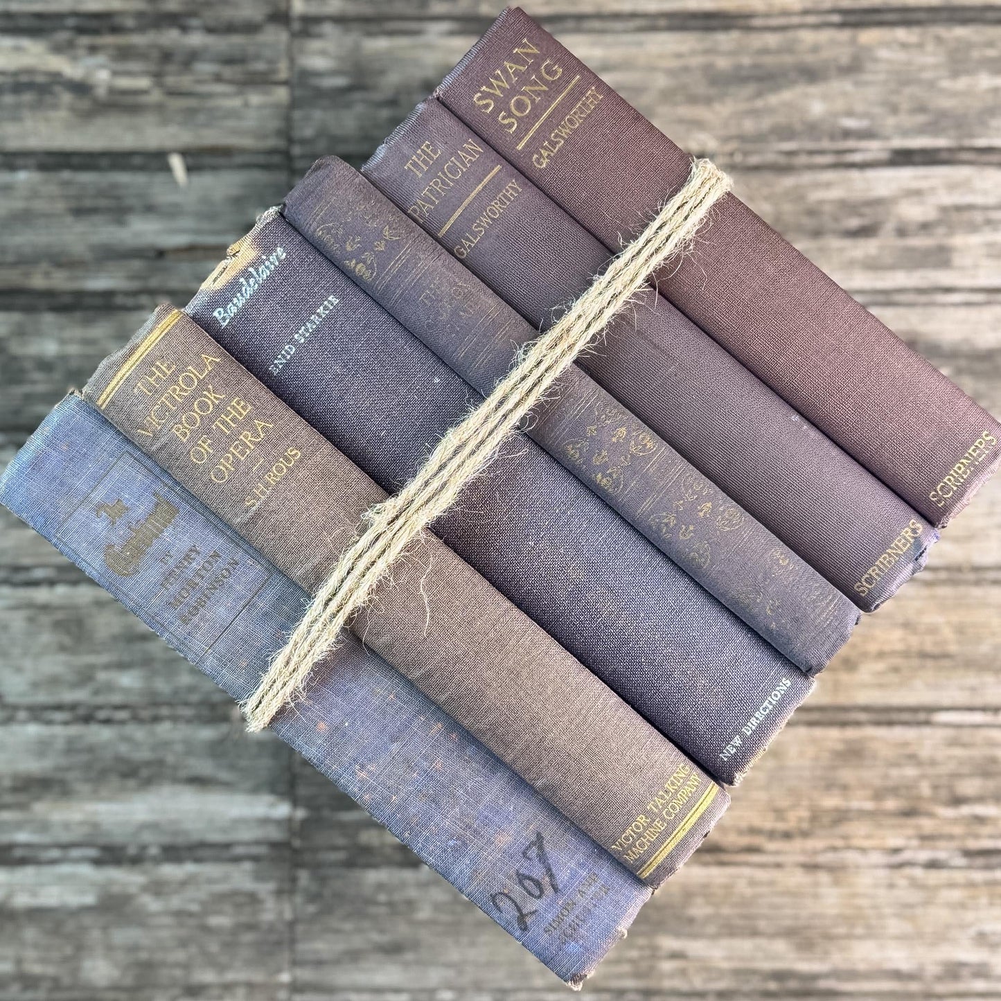 Vintage Mauve and Purple Shabby Vintage Books for Shelf Styling