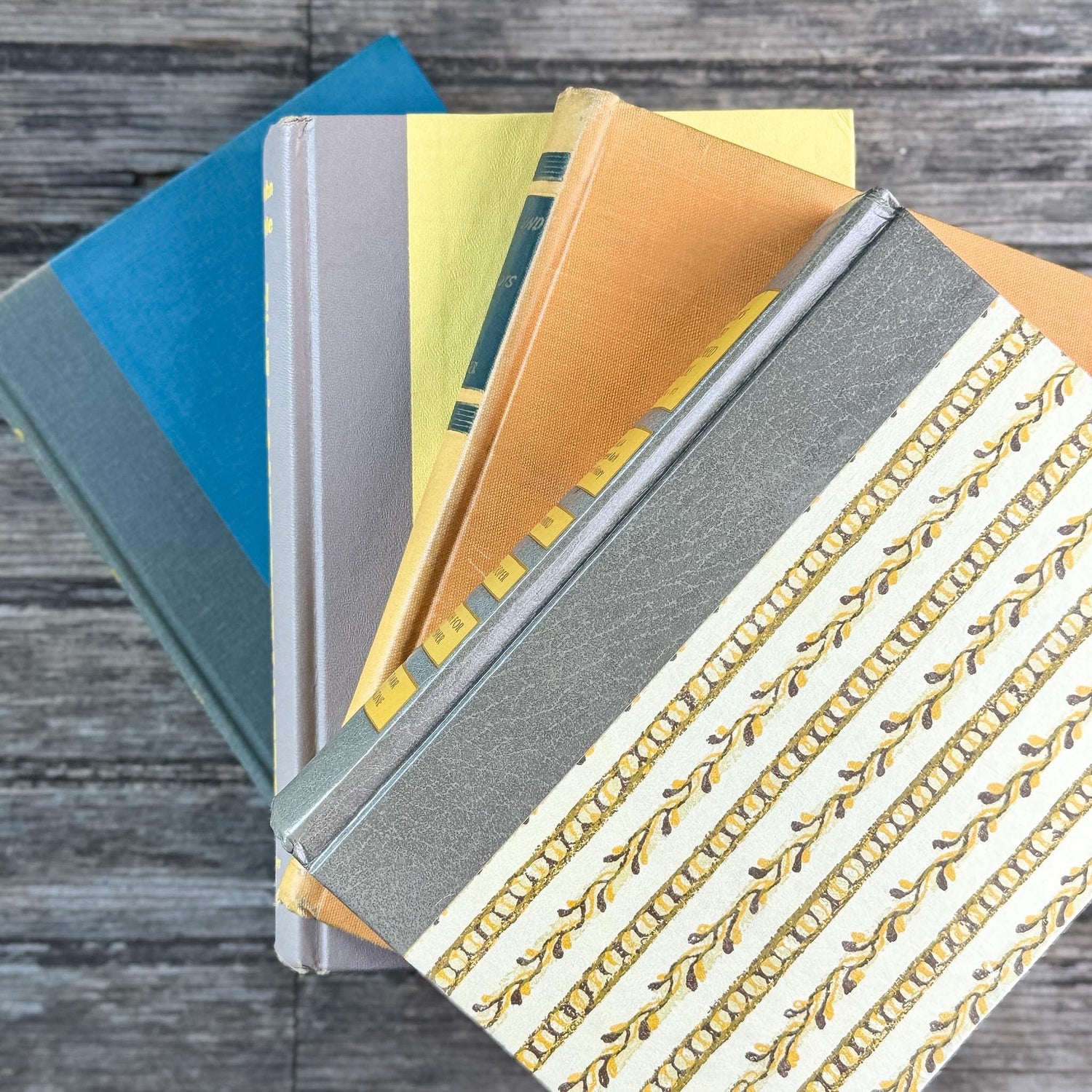 Gray and Yellow Vintage Mid-Century Book Bundle for Shelf Styling