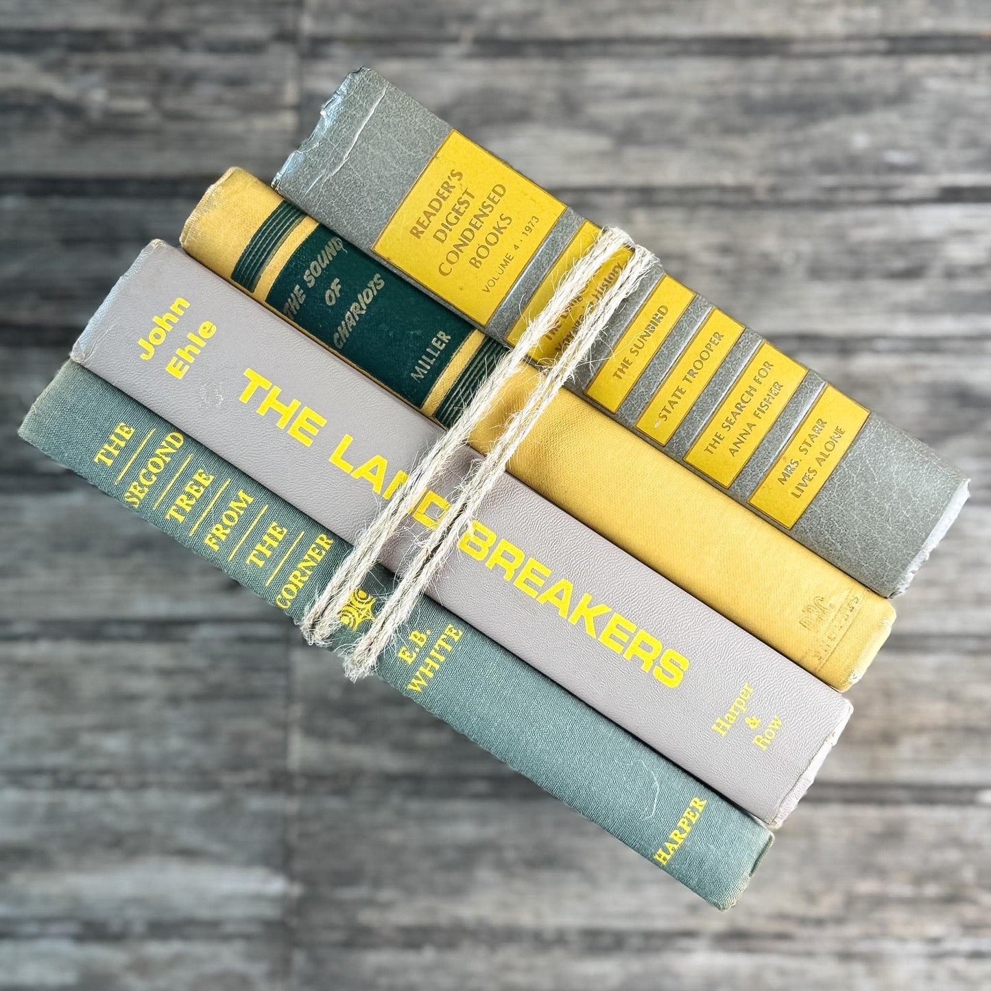 Gray and Yellow Vintage Mid-Century Book Bundle for Shelf Styling