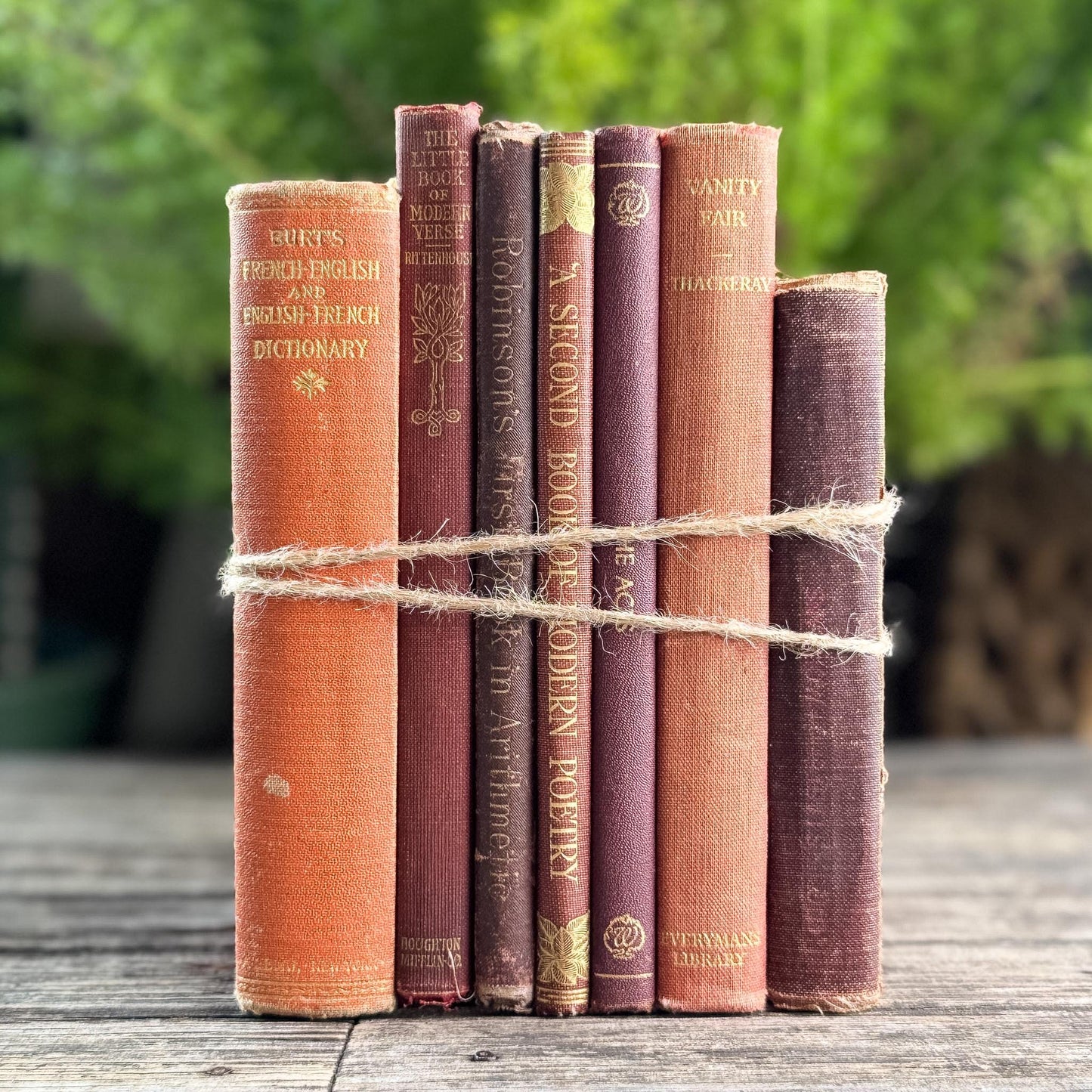 Small Red and Orange Antique Books for Shelf Styling
