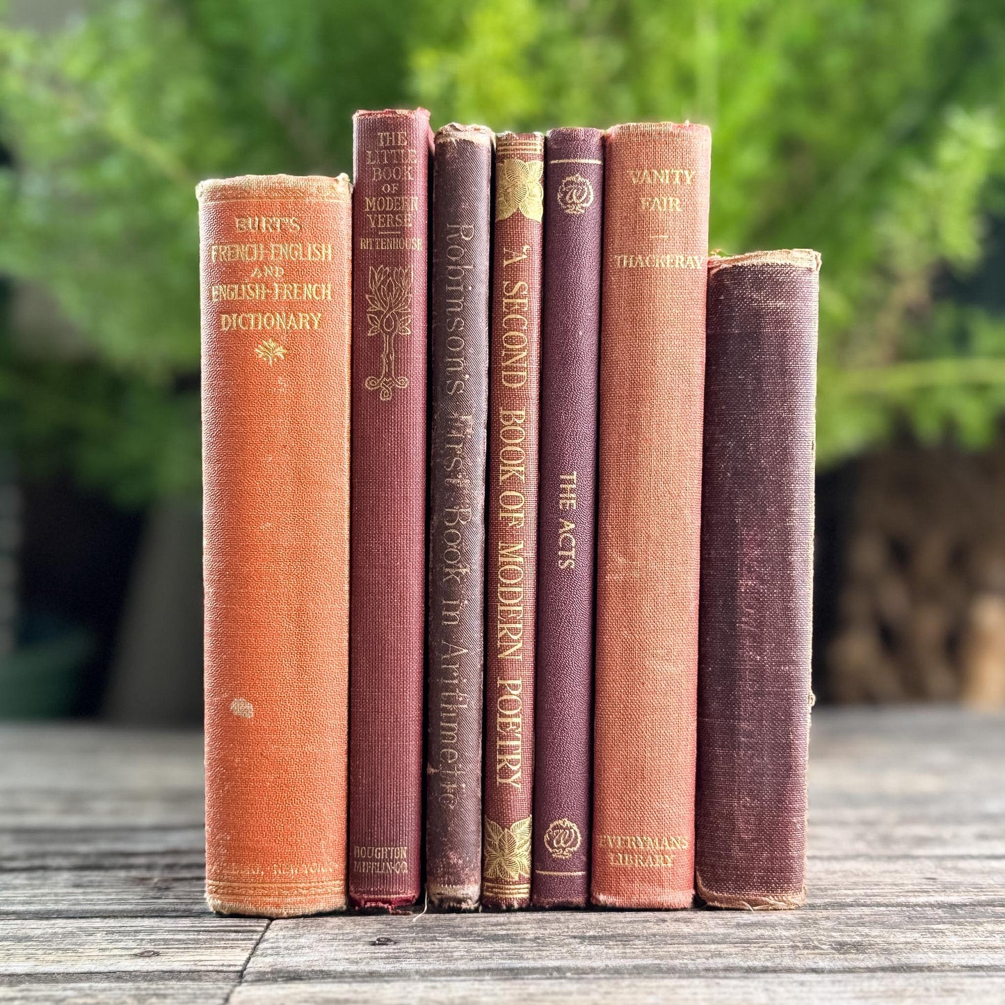 Small Red and Orange Antique Books for Shelf Styling