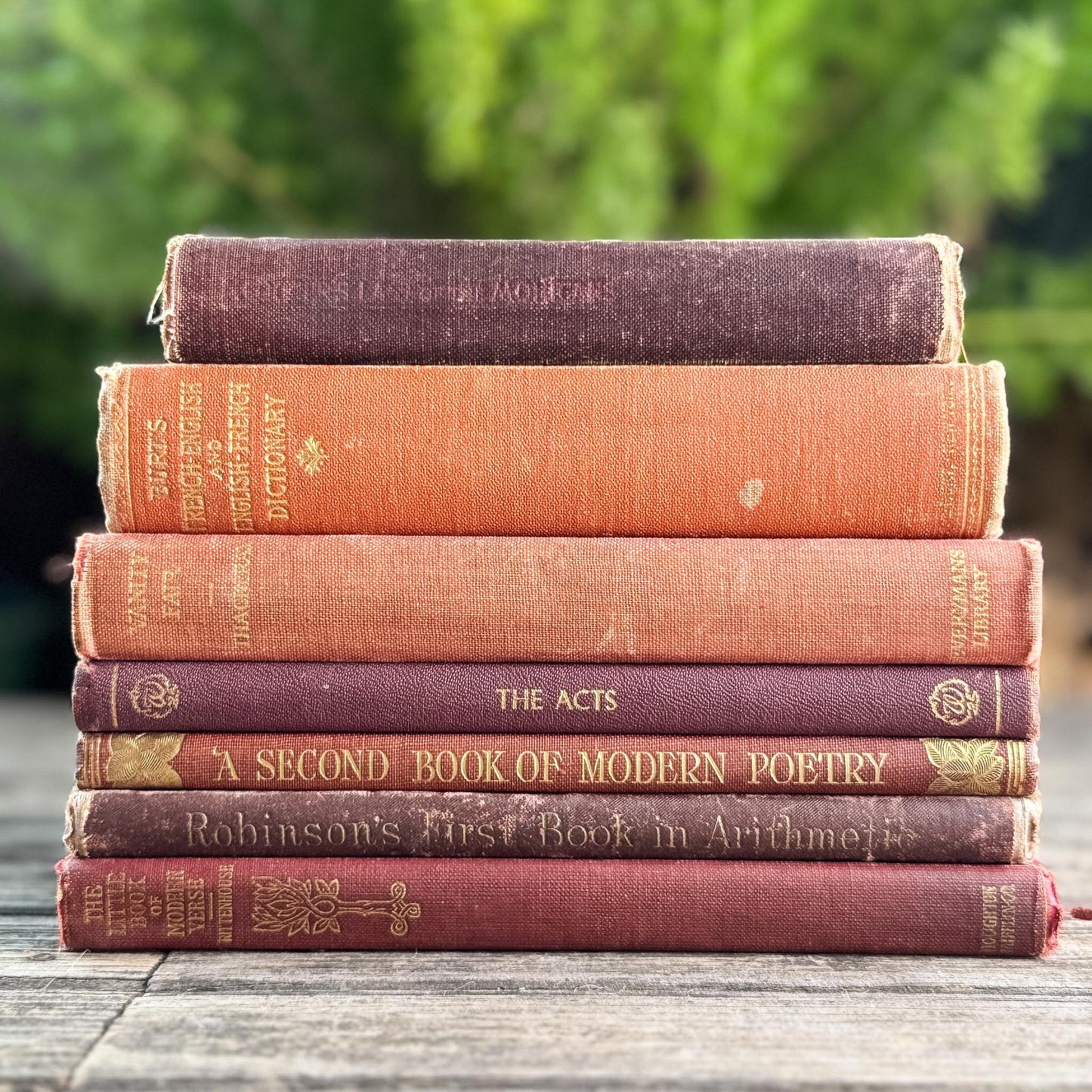 Small Red and Orange Antique Books for Shelf Styling