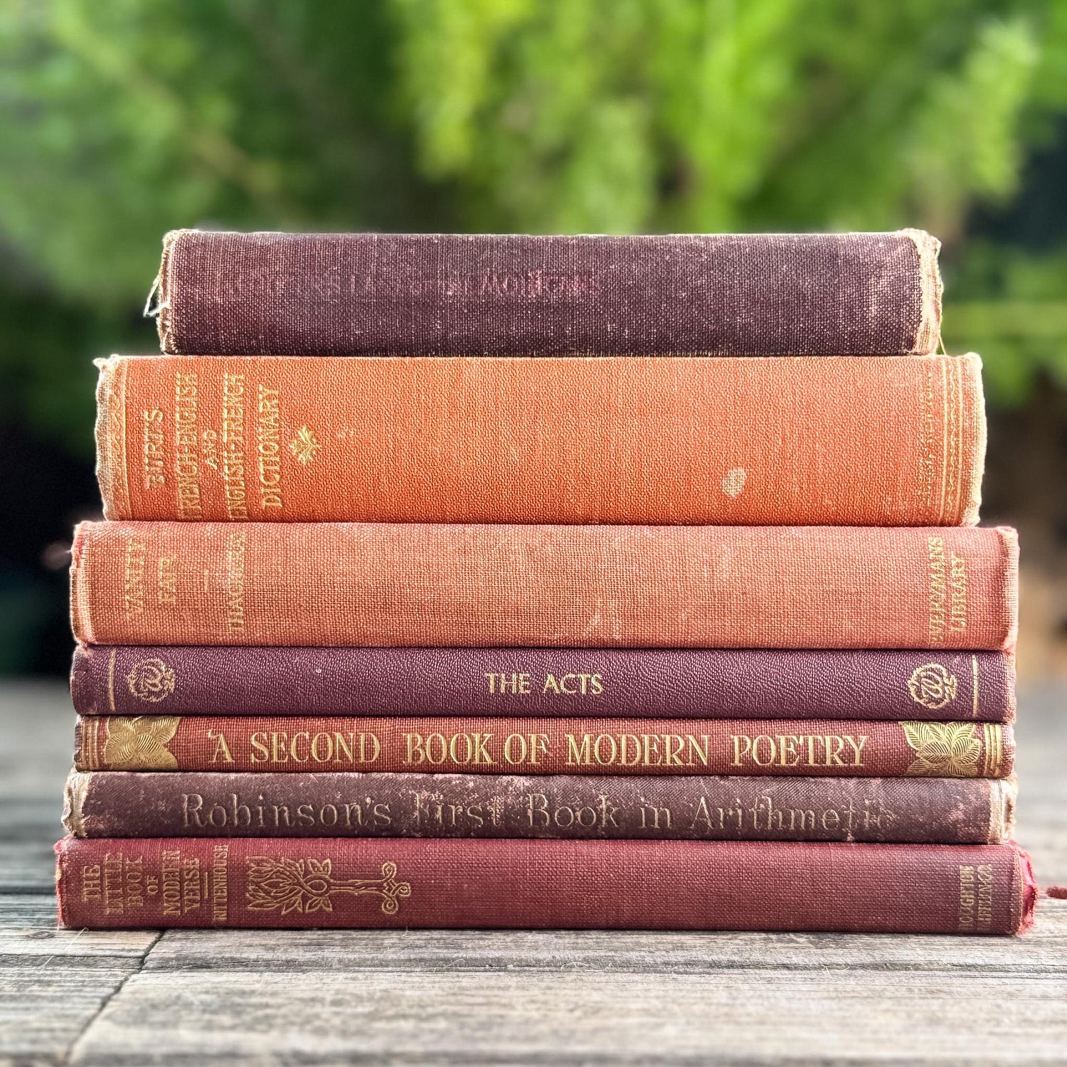 Small Red and Orange Antique Books for Shelf Styling