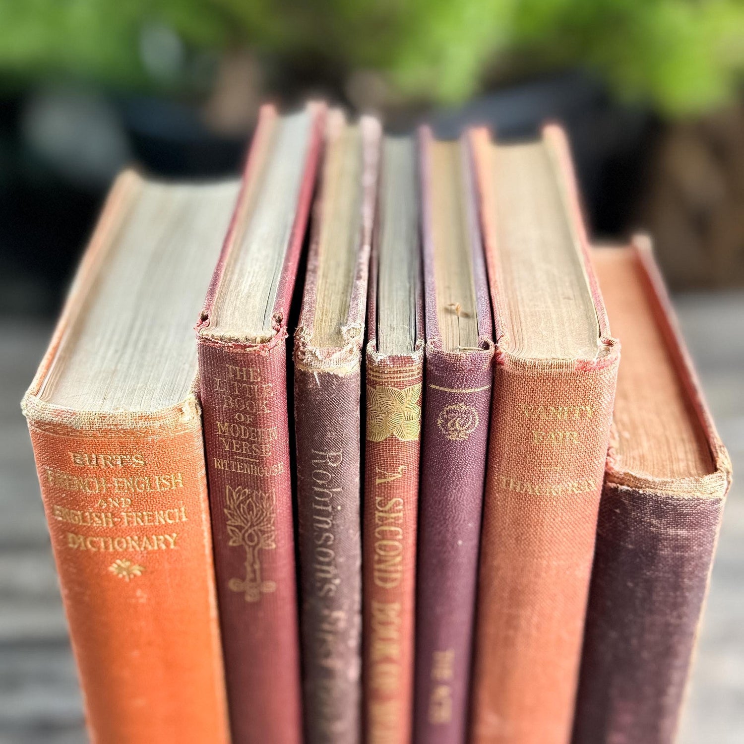Small Red and Orange Antique Books for Shelf Styling