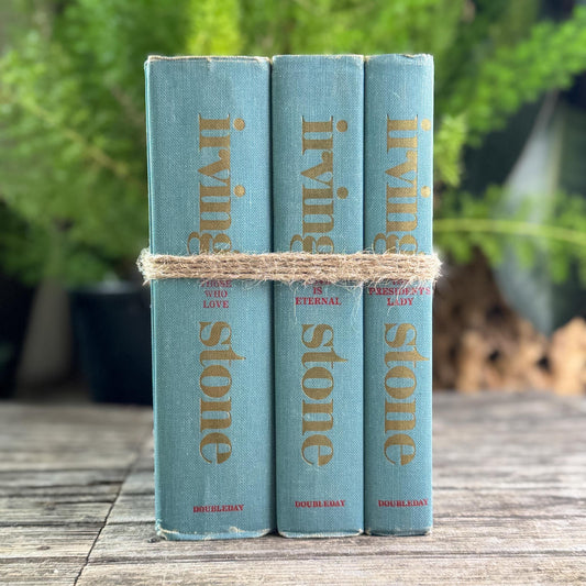 Irving Stone Teal Vintage Mid Century Book Set of 3