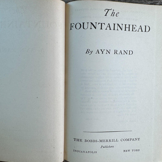 The Fountainhead, Ayn Rand, 1943, The Bobbs-Merrill Company