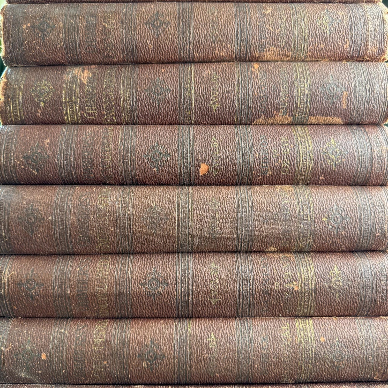 Antique Rust Red Chambers's Encyclopedia: A Dictionary of Universal Knowledge For the People, 1889, Complete 8 Volume Set