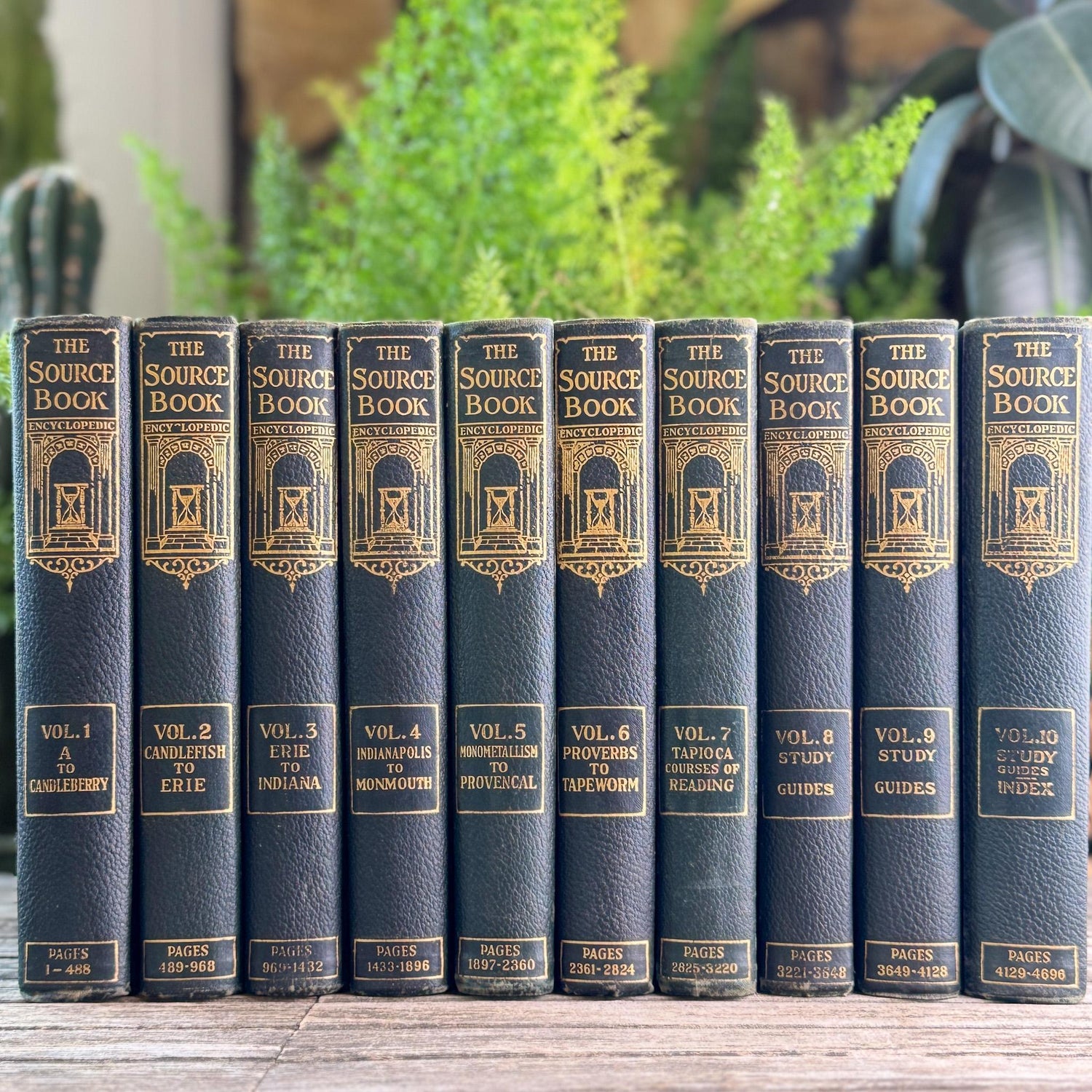 Deep Blue-Green and Gold Antique Ornate Embossed Encyclopedia Set, 1930 The Source Book, Complete