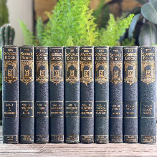 Deep Blue-Green and Gold Antique Ornate Embossed Encyclopedia Set, 1930 The Source Book, Complete