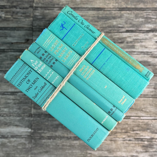 Vintage Teal and Seafoam Green Book Bundle for Coastal Shelf Styling