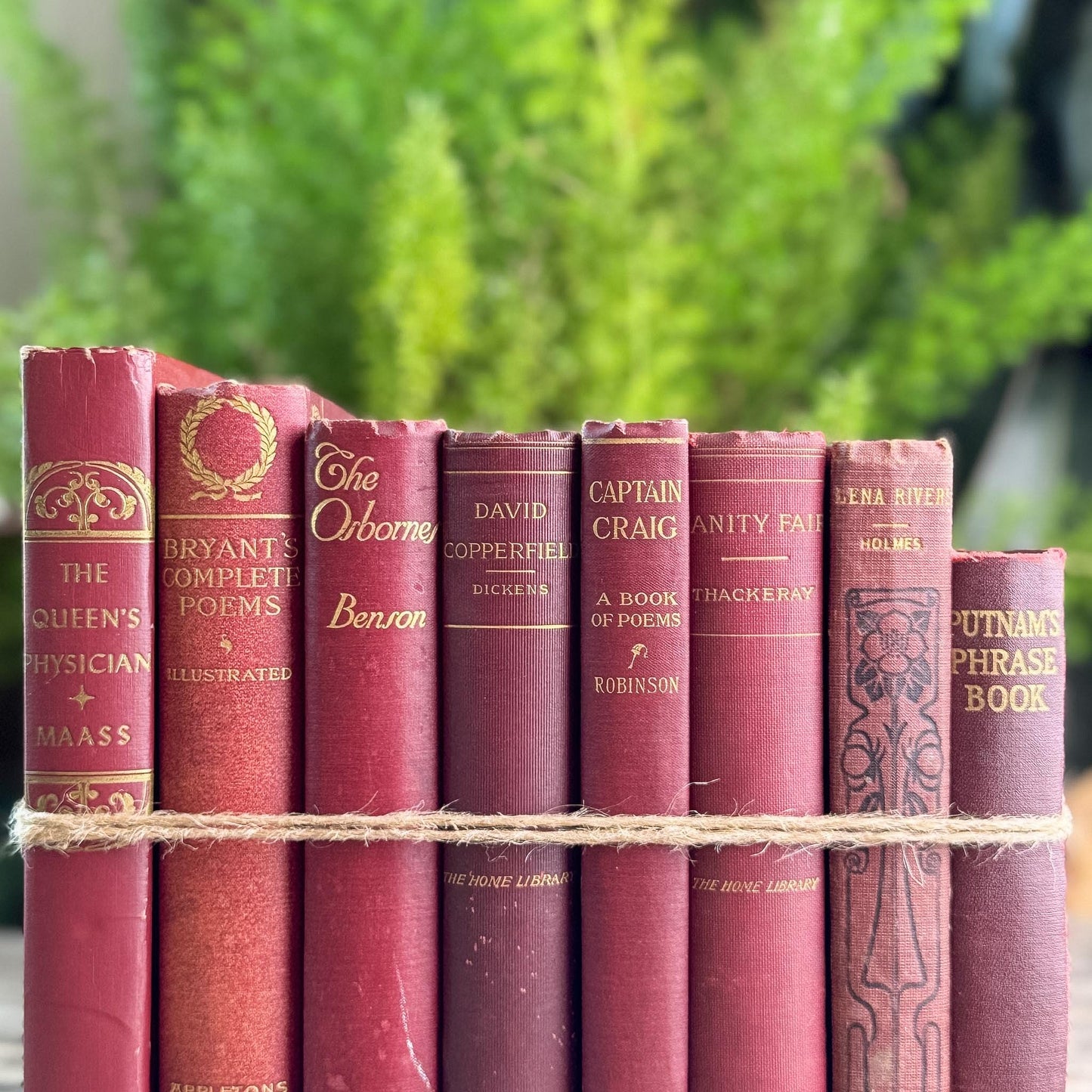 Antique Dark Red and Gold Book Set, Books By Color for Shelf Styling